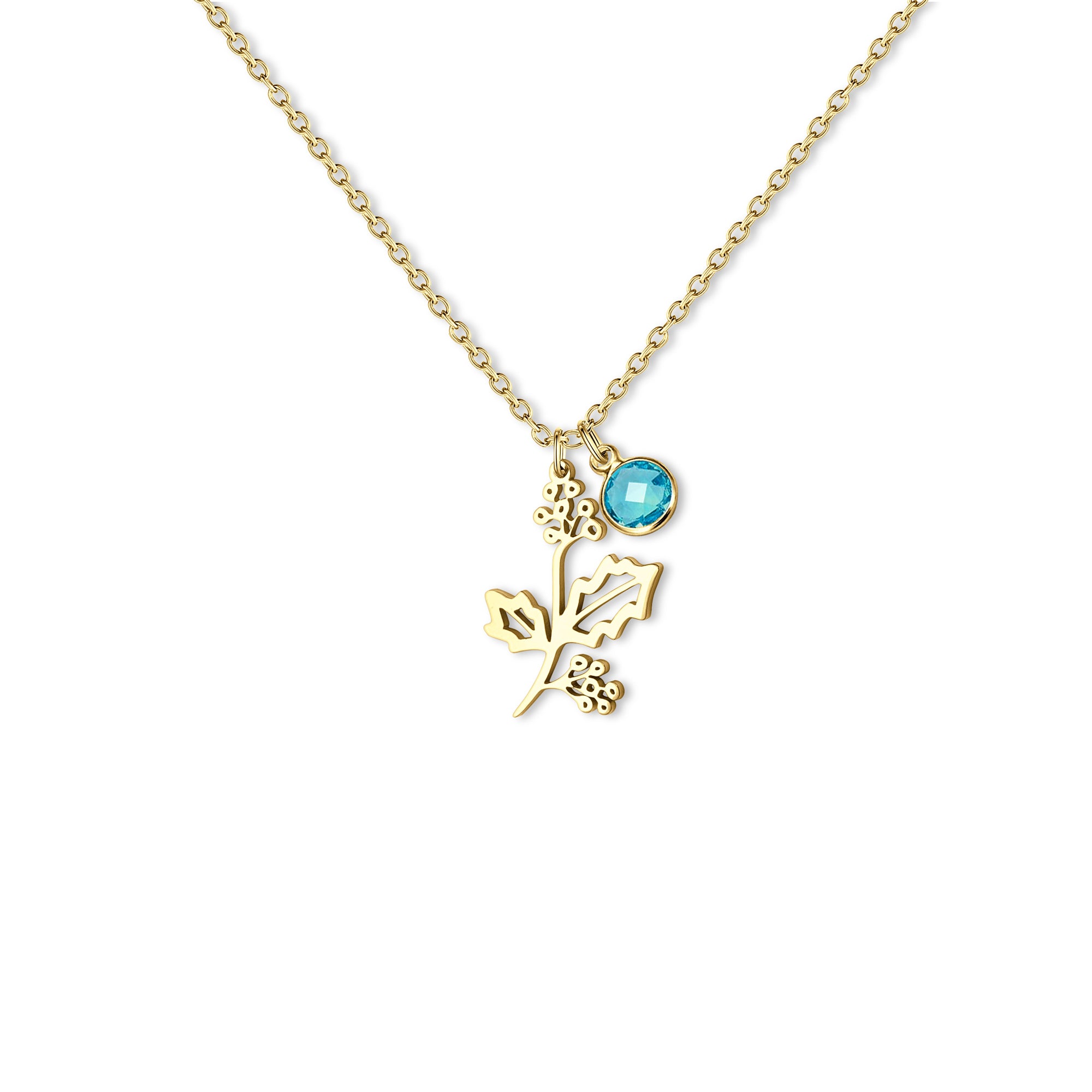 Stainless Steel Birth Flower and Birthstone Charm Necklace