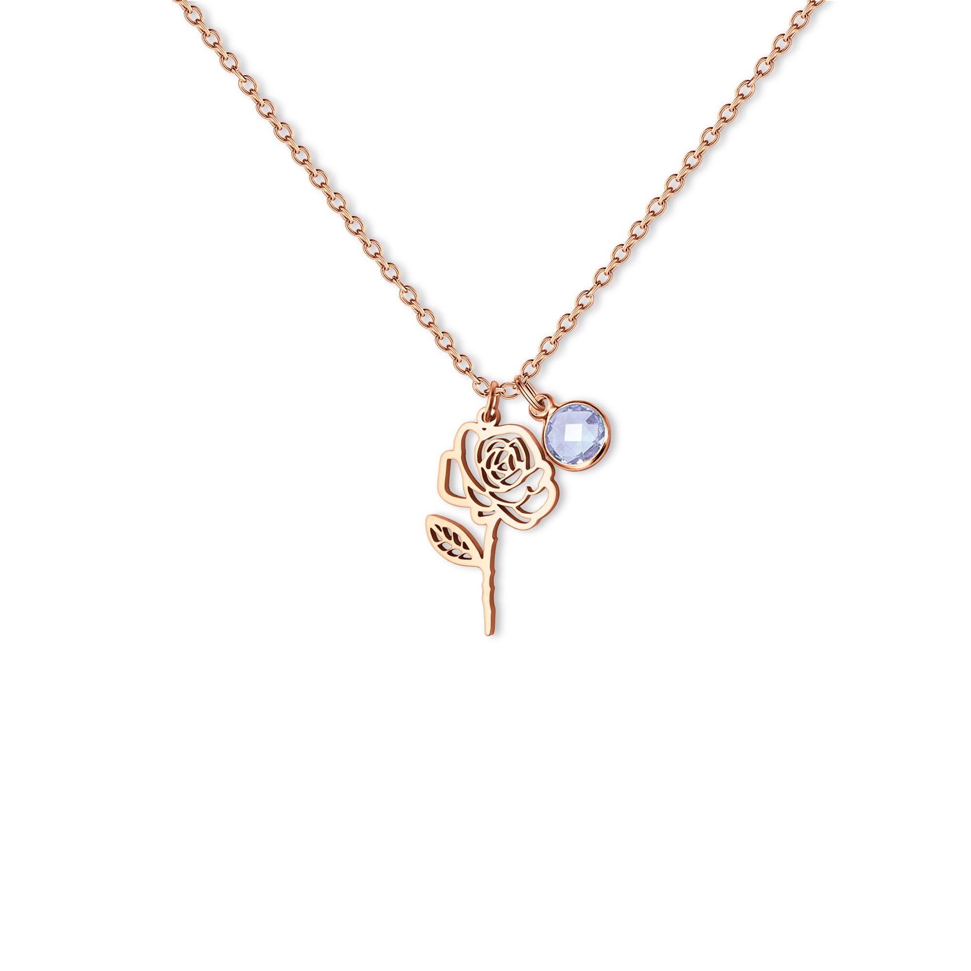 Stainless Steel Birth Flower and Birthstone Charm Necklace