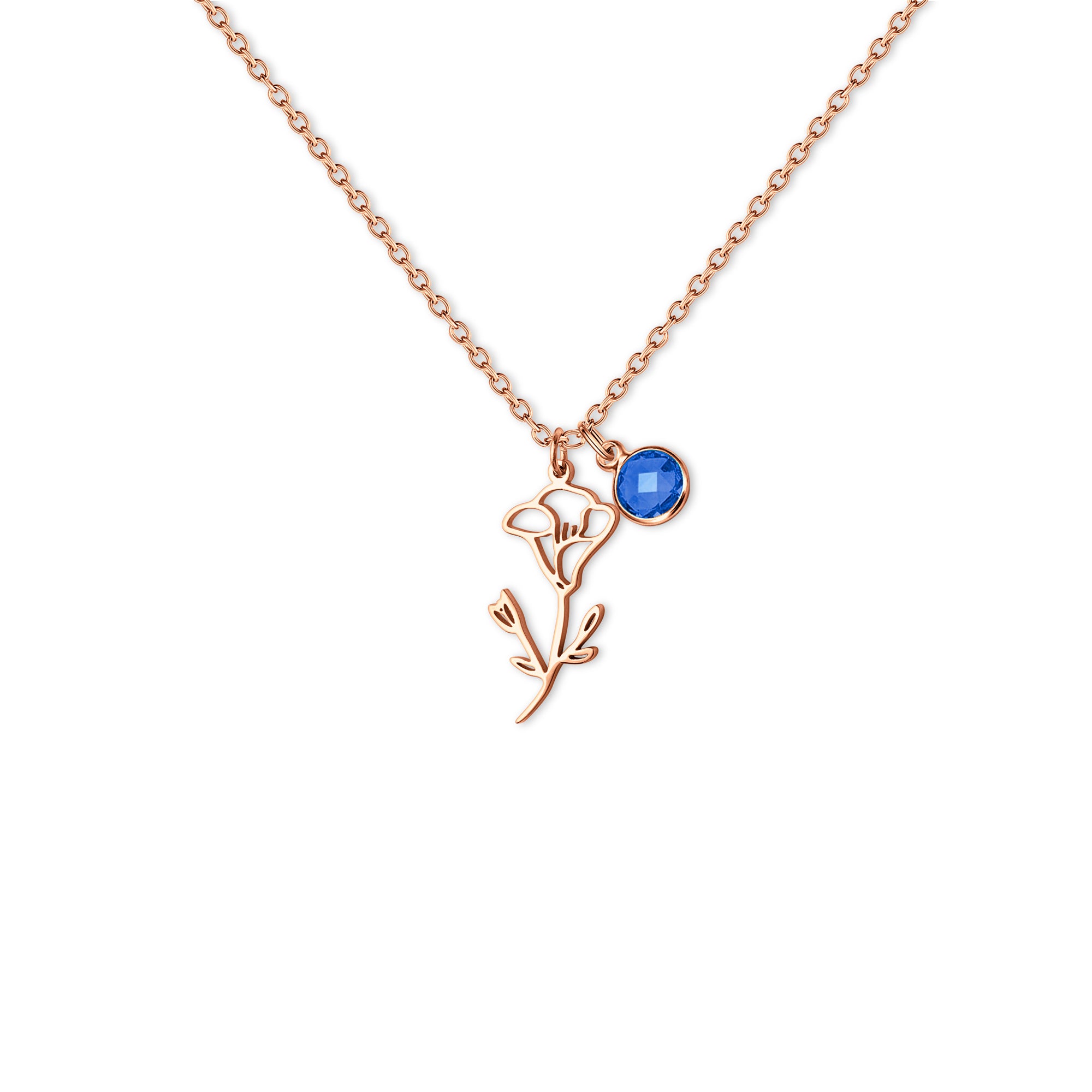 Stainless Steel Birth Flower and Birthstone Charm Necklace