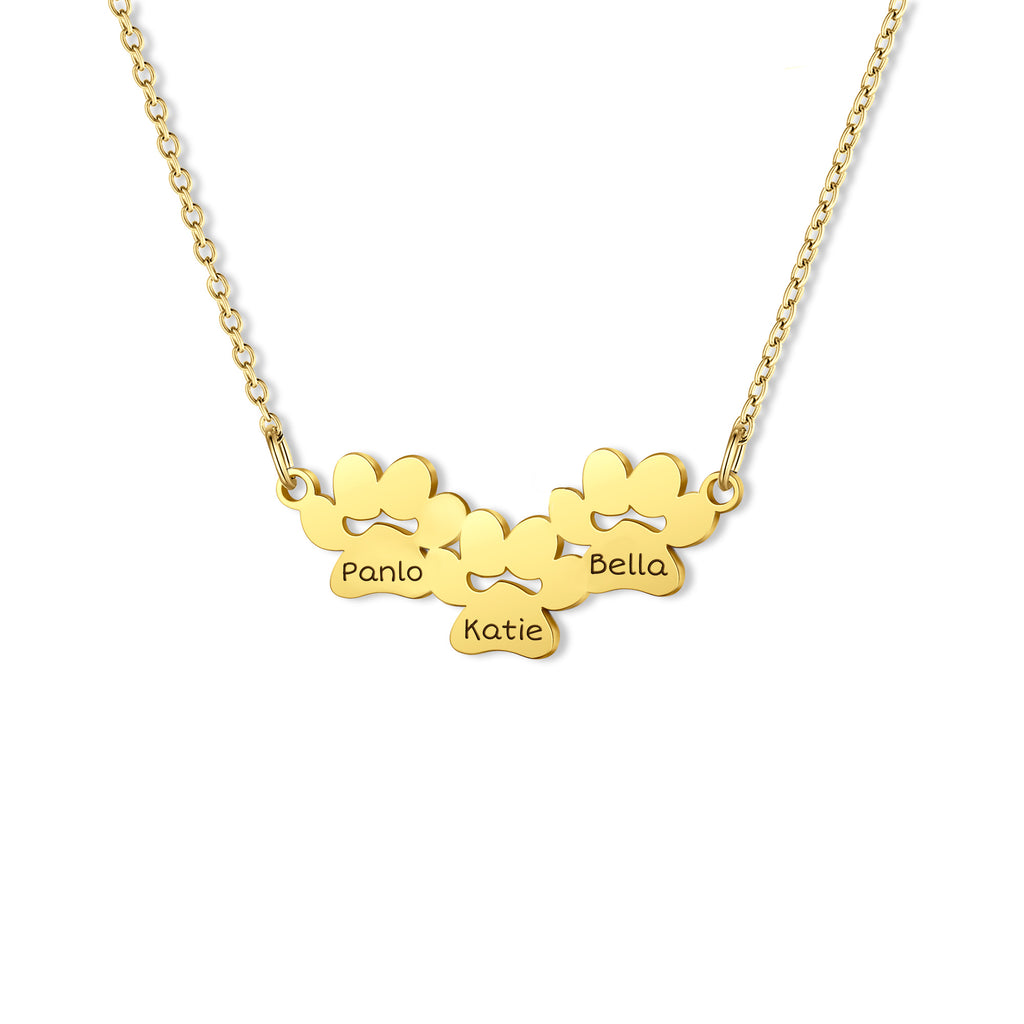 Horizontal Paw Print Name Necklace