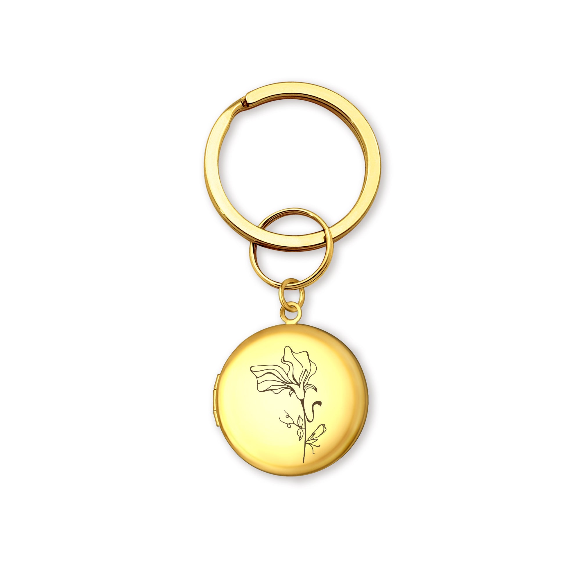 Custom Flower Photo Locket Key Chain