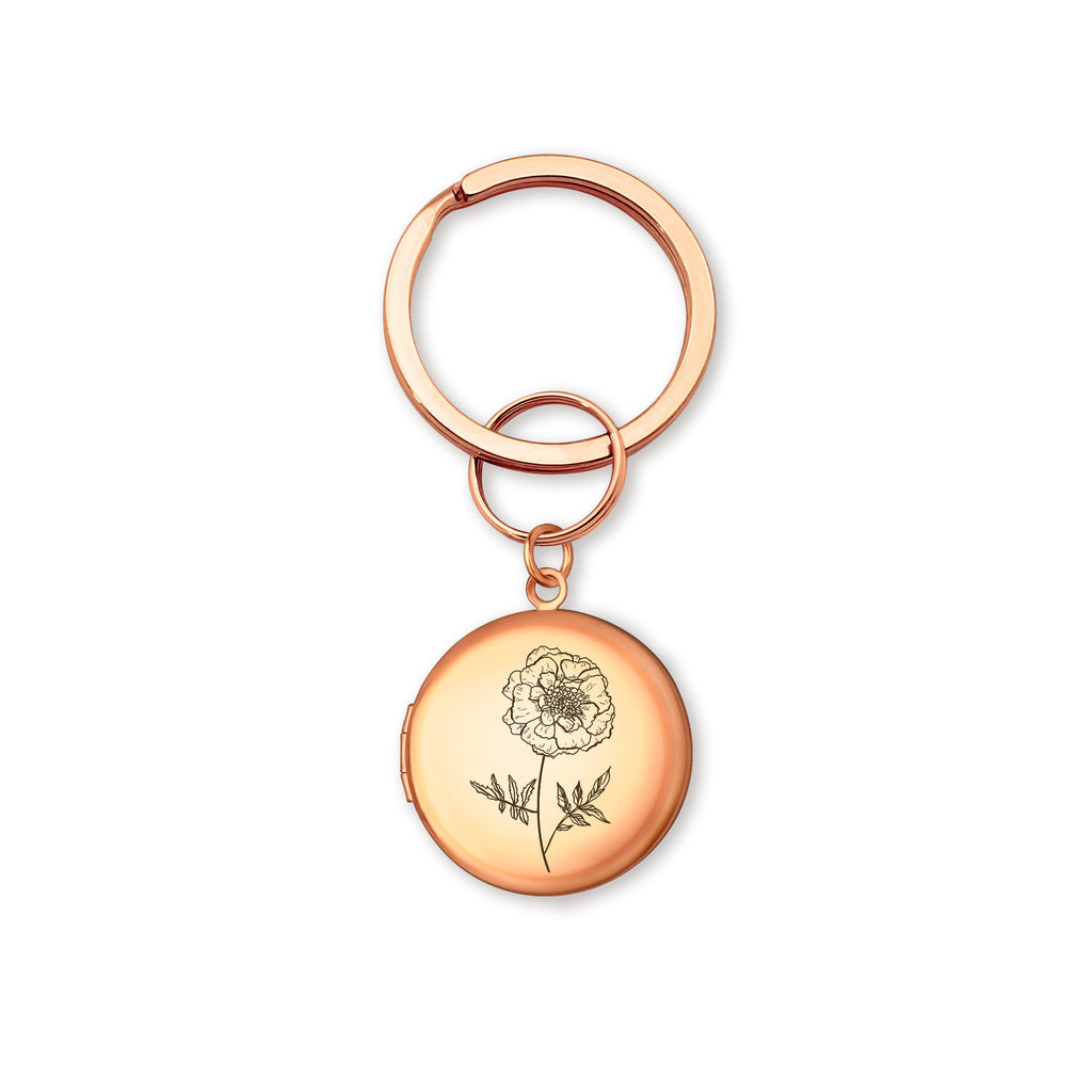 Custom Flower Photo Locket Key Chain