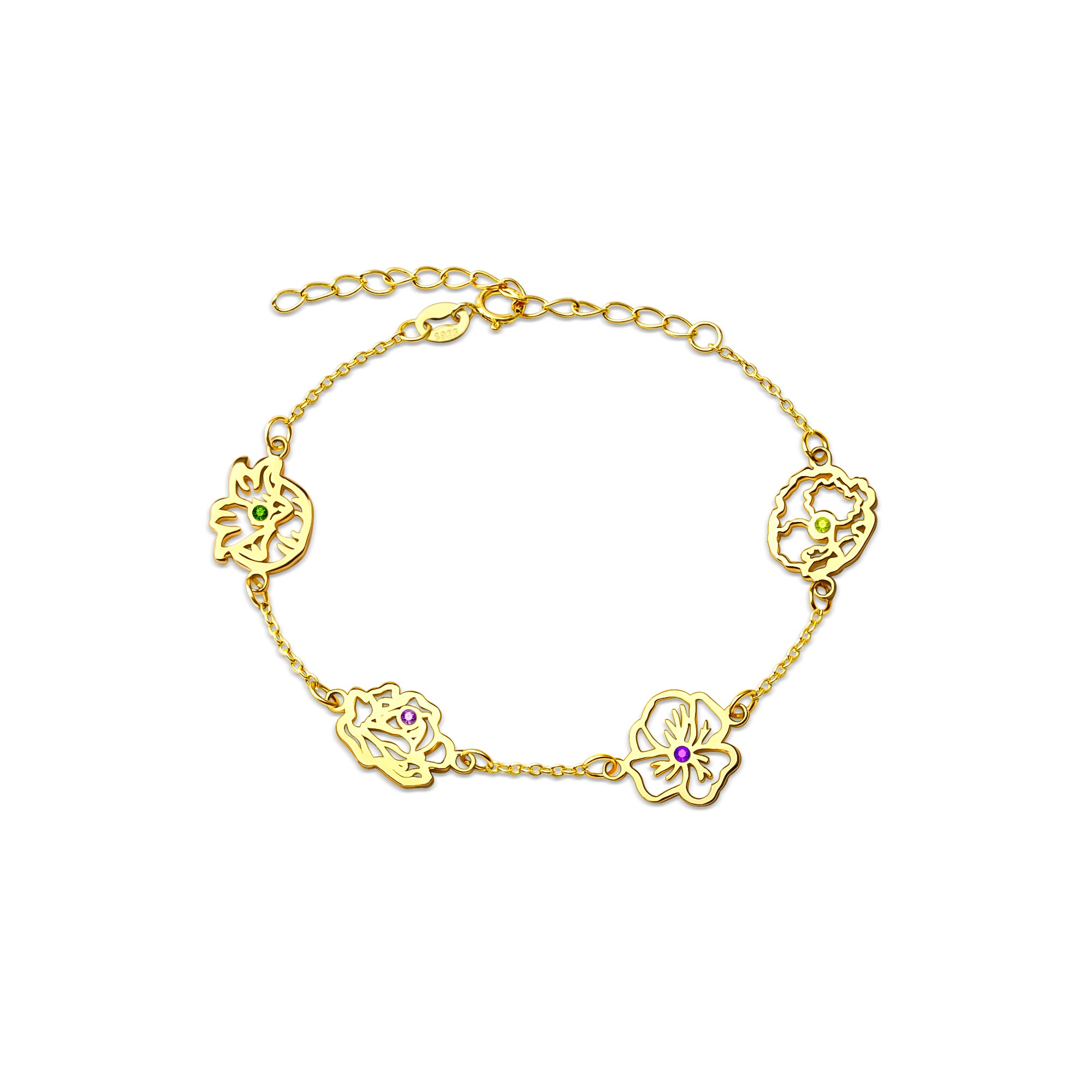 Birth Flower and Birthstone Bracelet