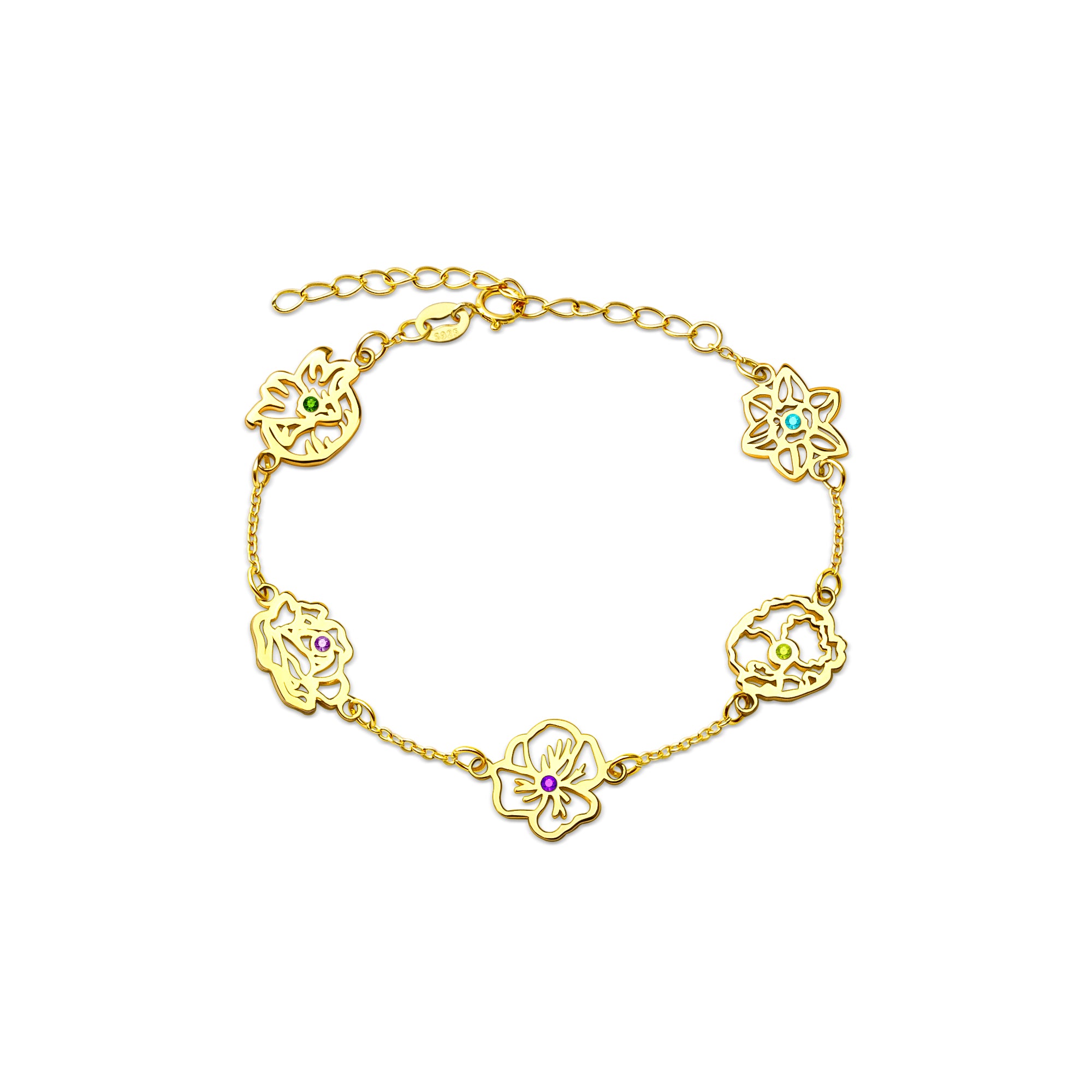 Birth Flower and Birthstone Bracelet
