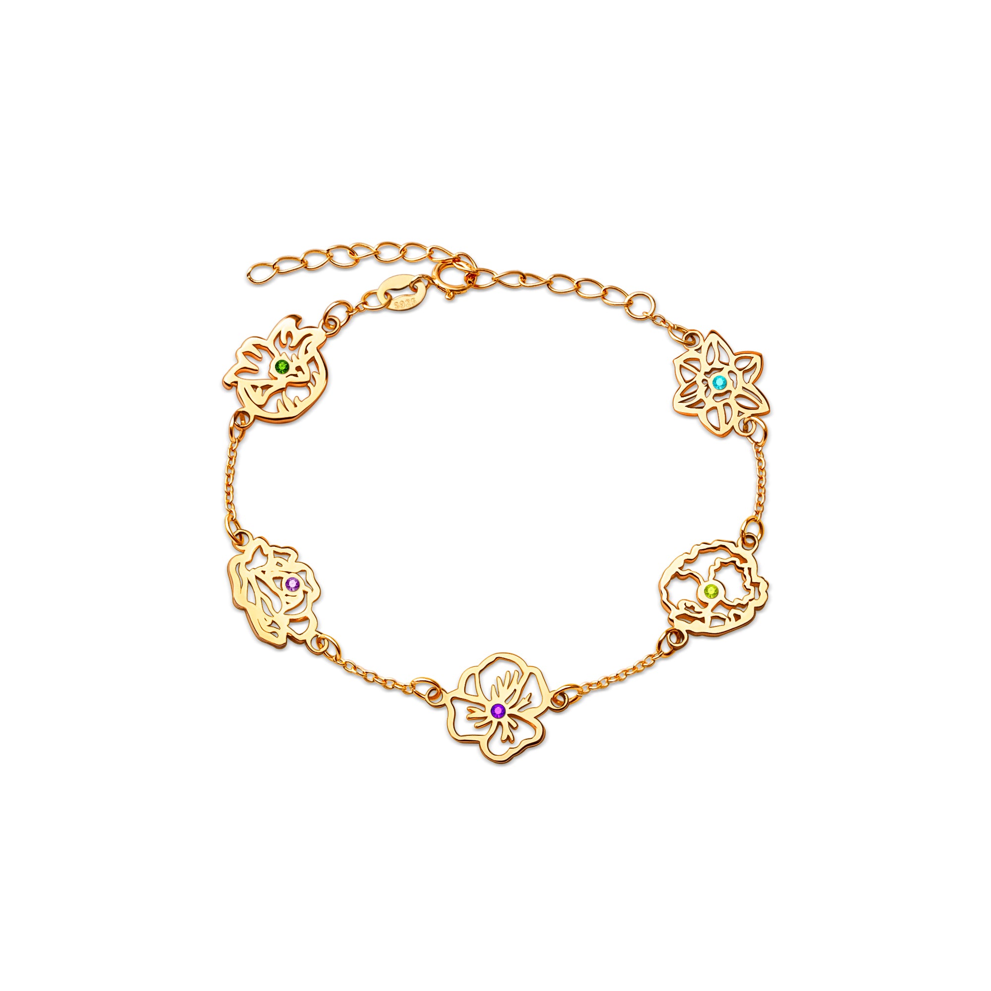Birth Flower and Birthstone Bracelet