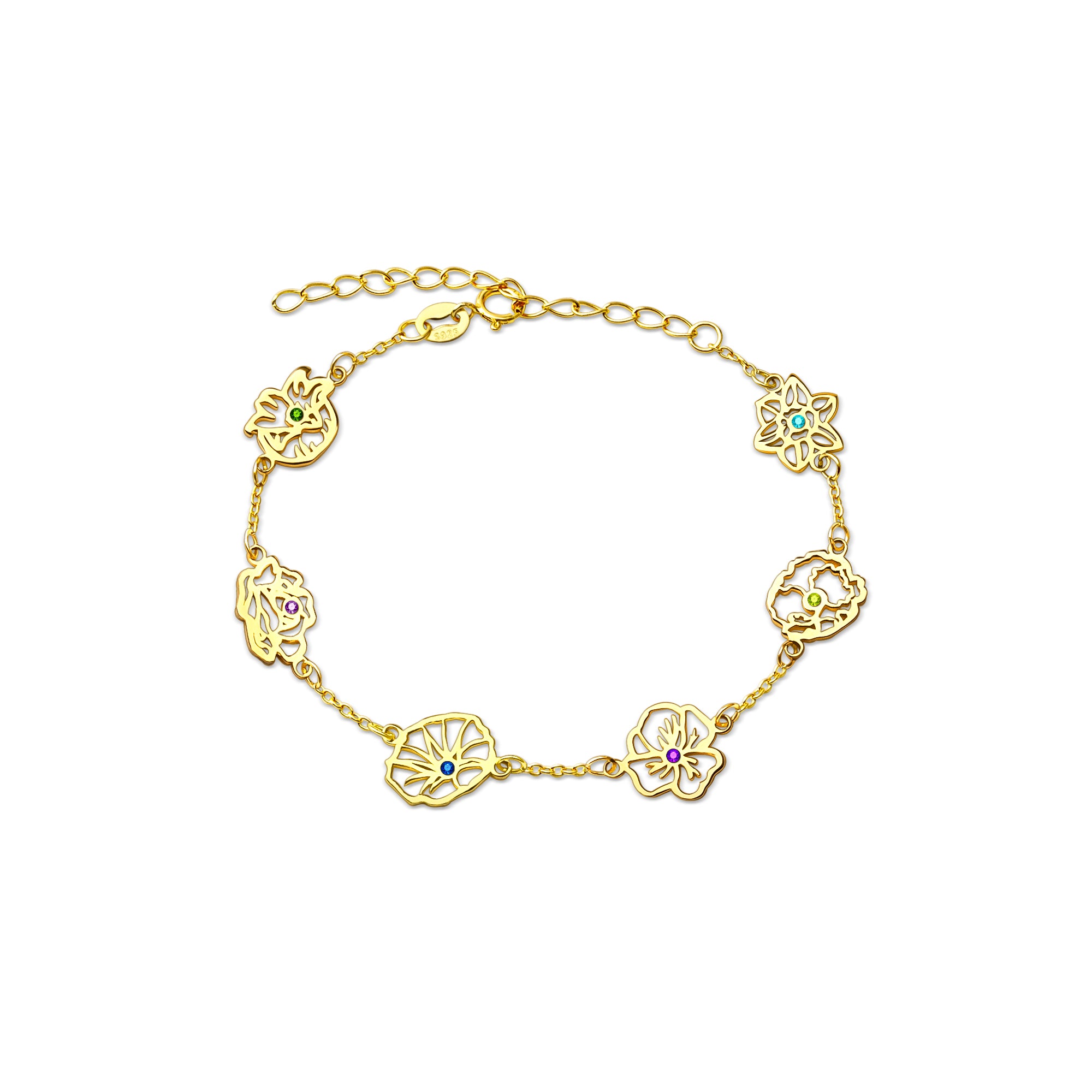 Birth Flower and Birthstone Bracelet