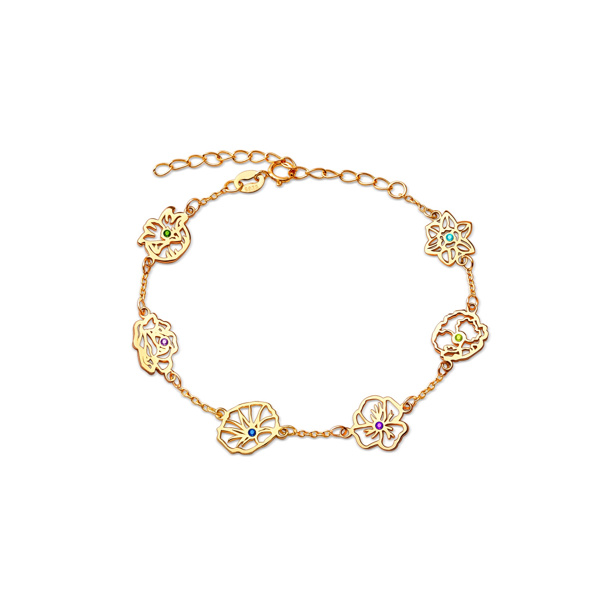 Birth Flower and Birthstone Bracelet