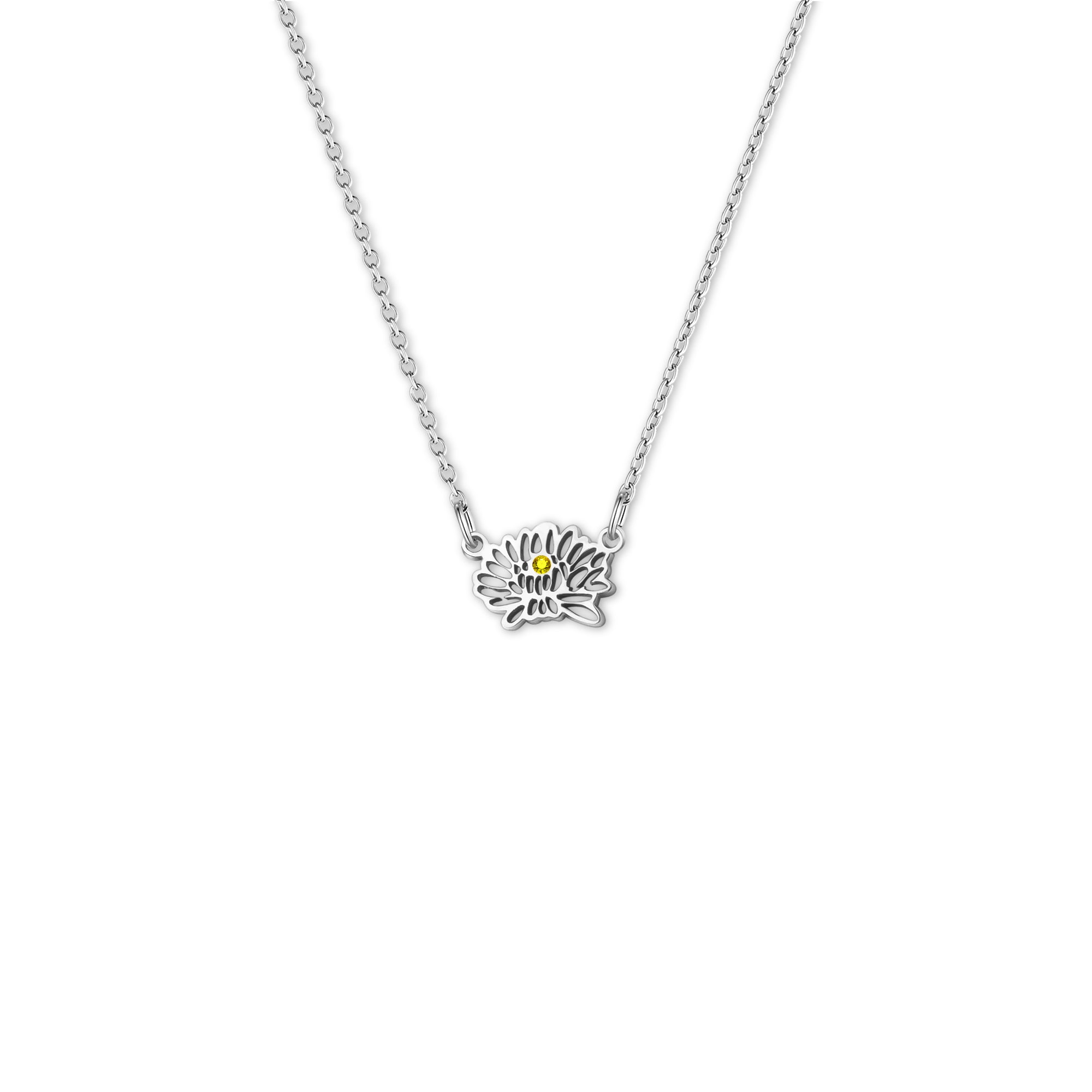 Birth Flower and Birthstone Sterling Silver Necklace