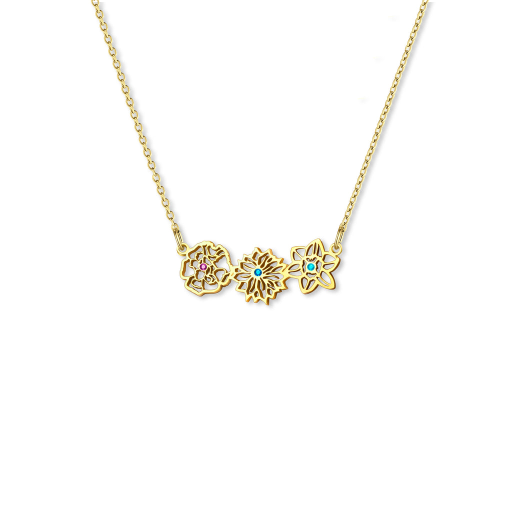 Birth Flower and Birthstone Sterling Silver Necklace