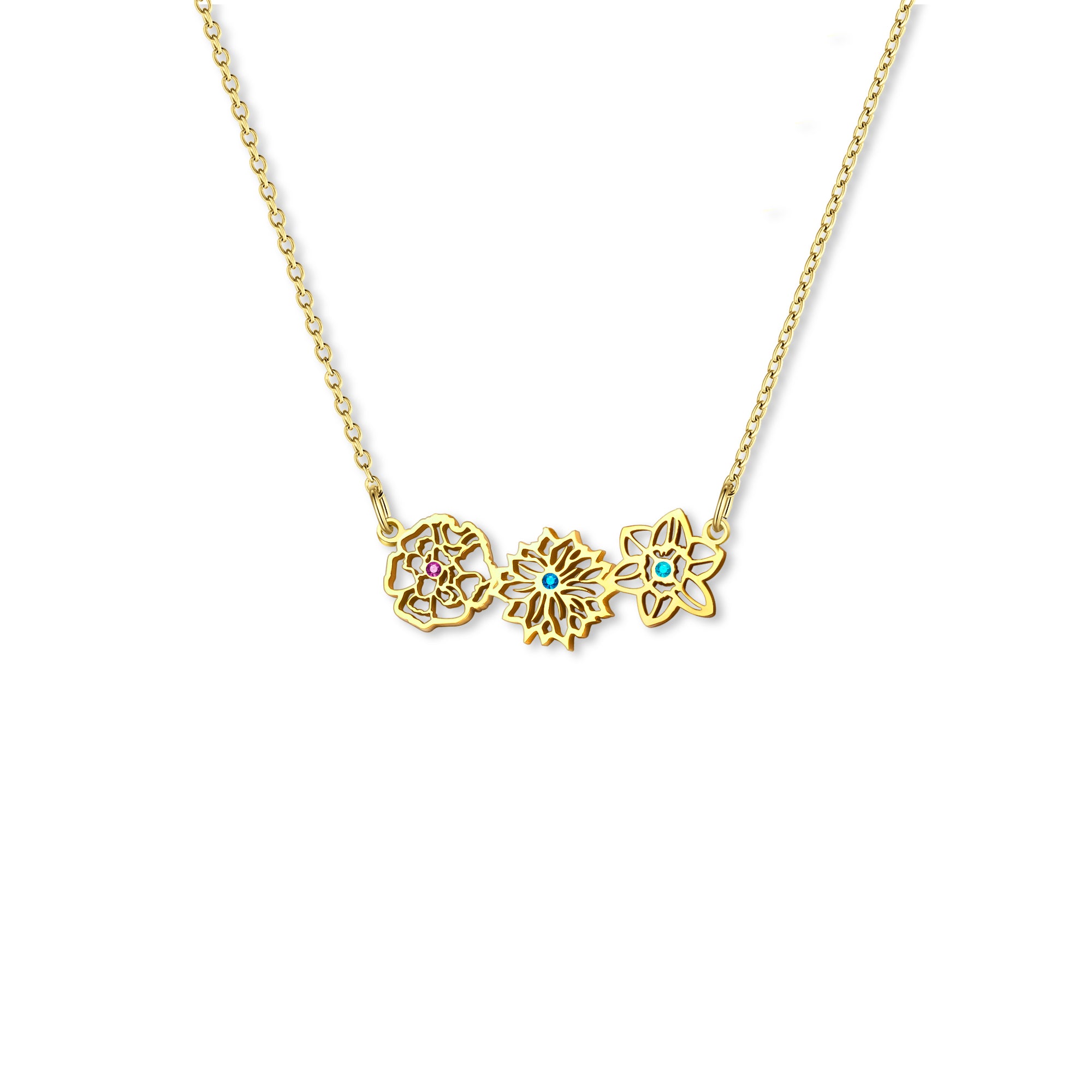 Birth Flower and Birthstone Sterling Silver Necklace