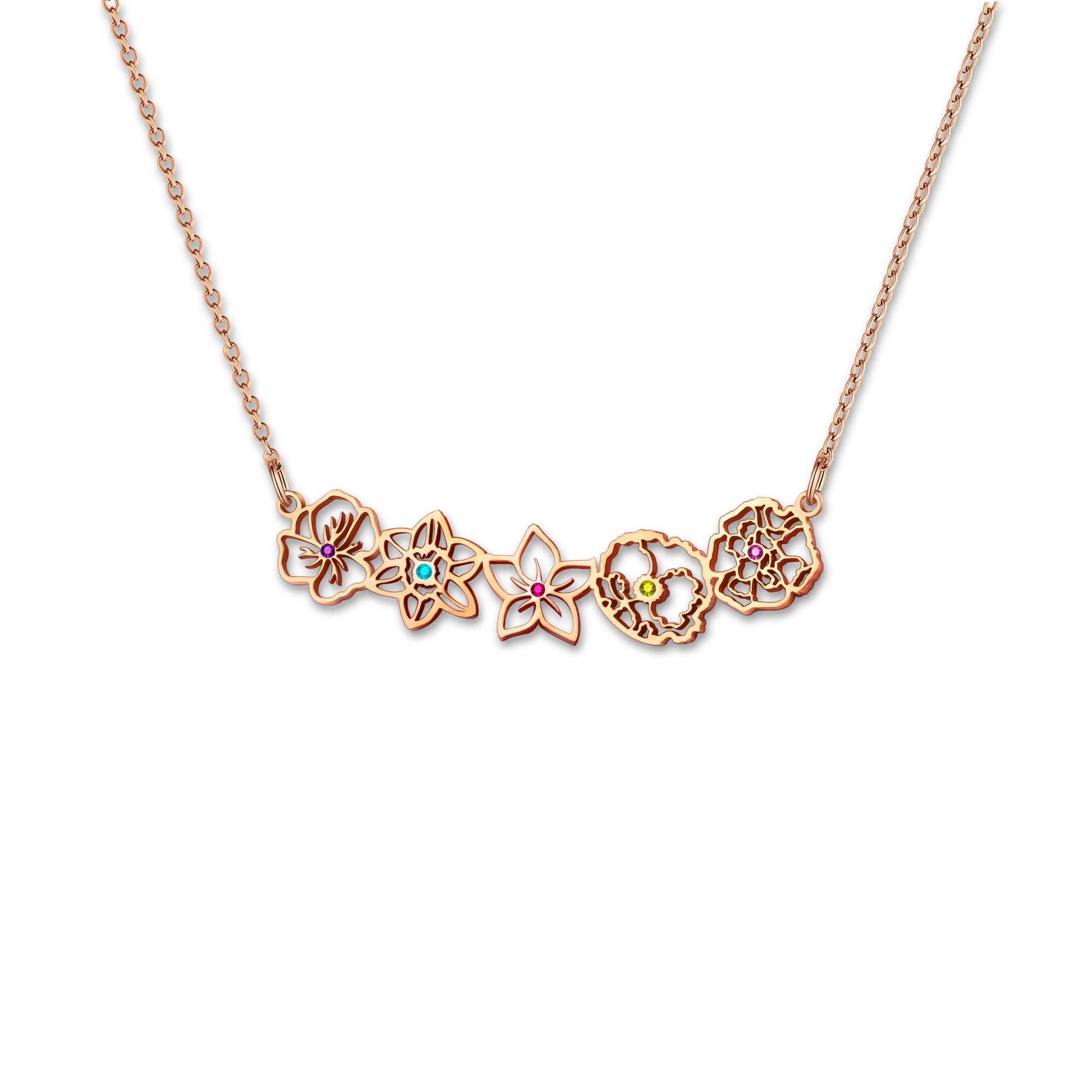 Birth Flower and Birthstone Sterling Silver Necklace