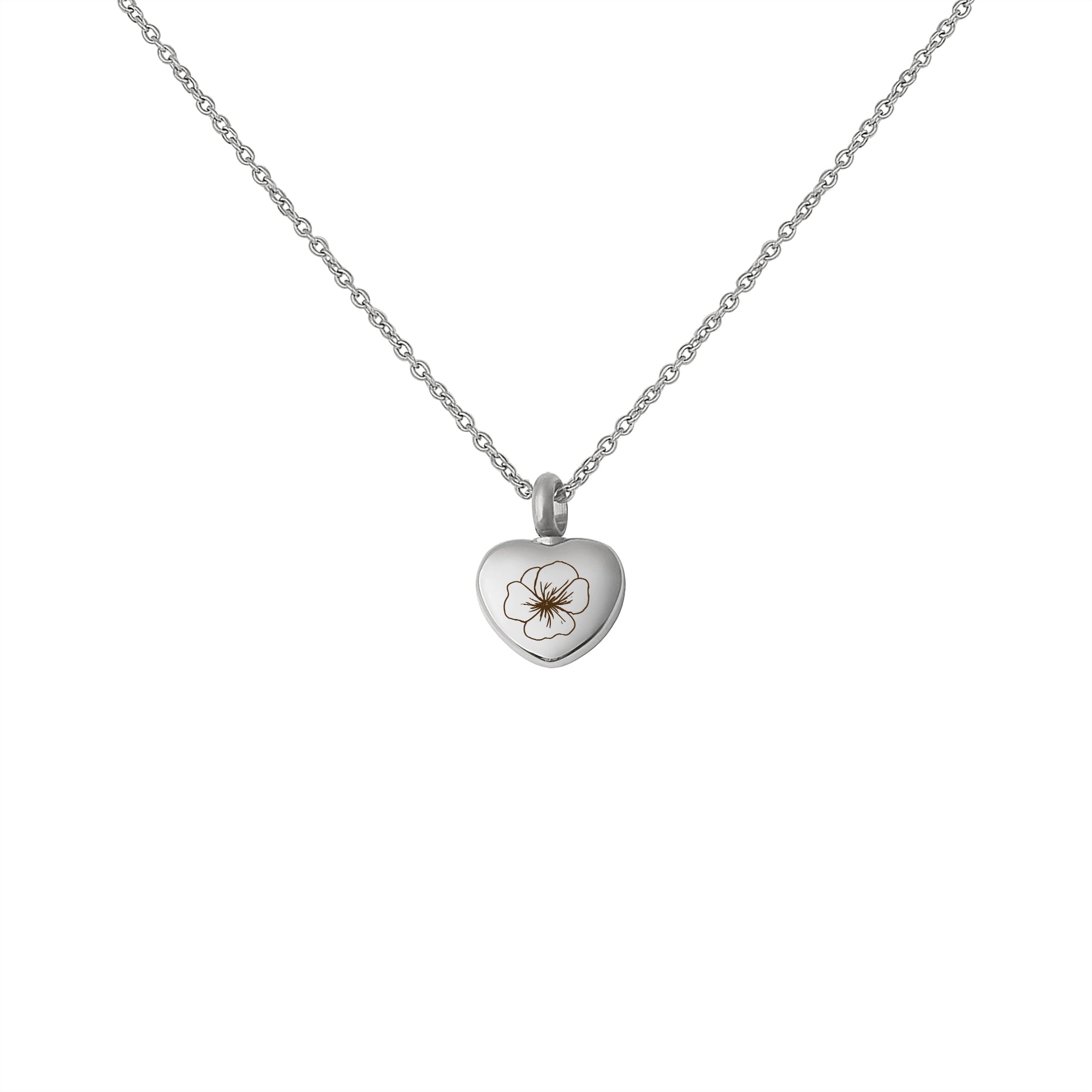 Birth Flower Mini Heart Memorial Necklace