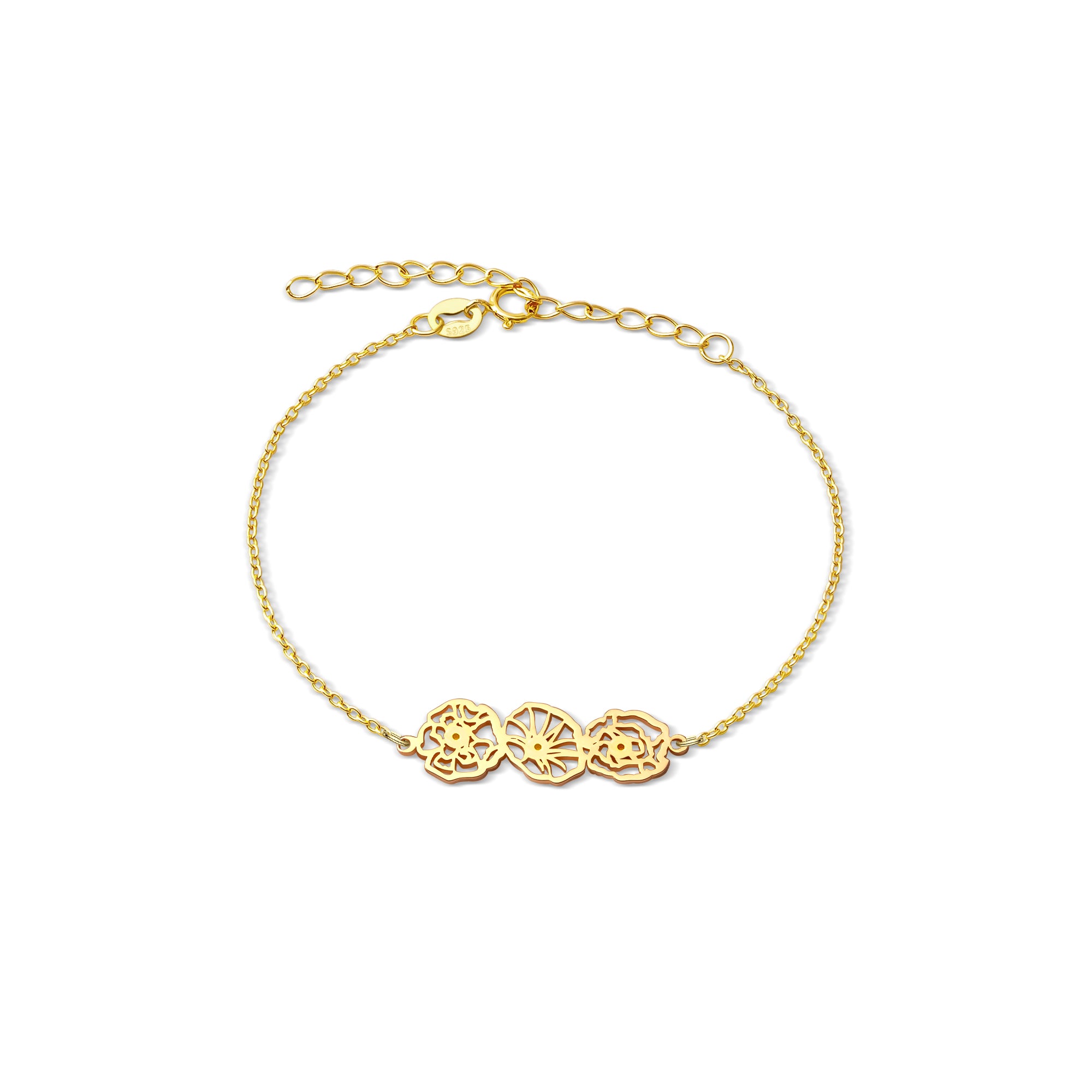 Custom Birth Flower Connected Sterling Silver Bracelet