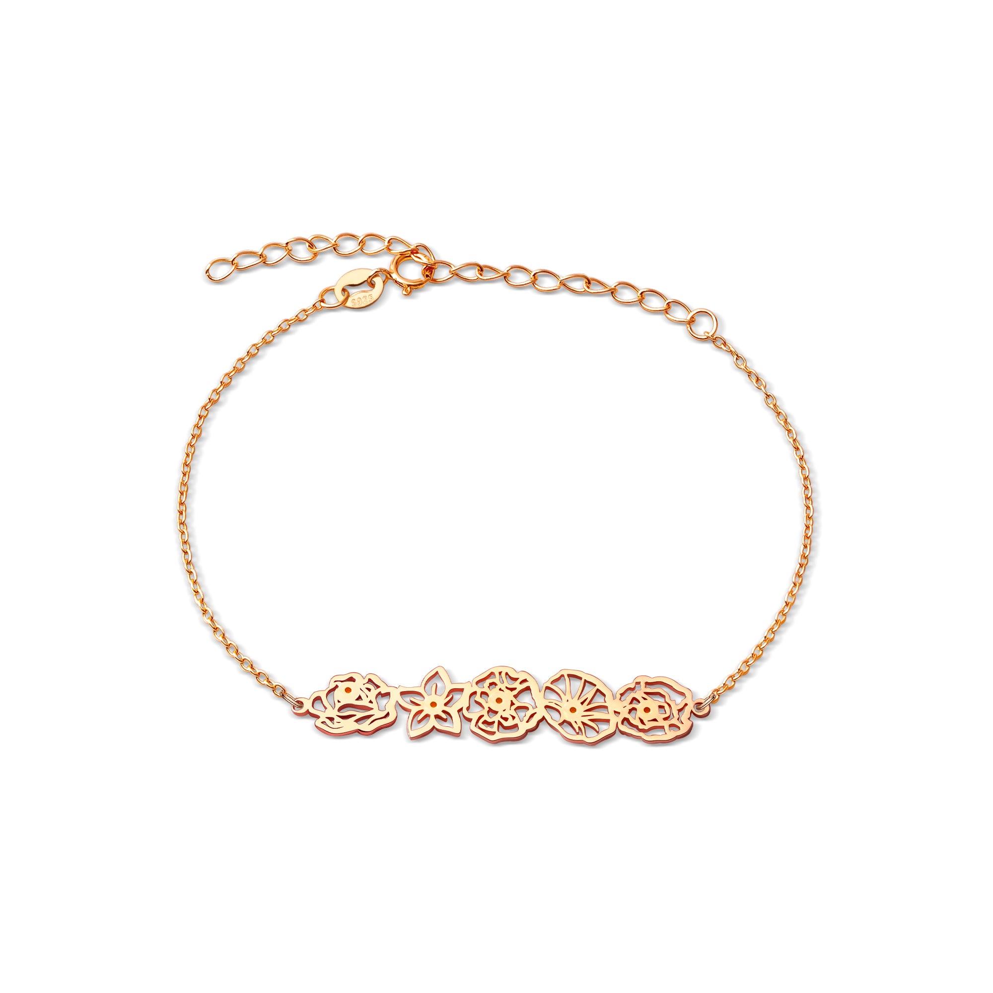 Custom Birth Flower Connected Sterling Silver Bracelet