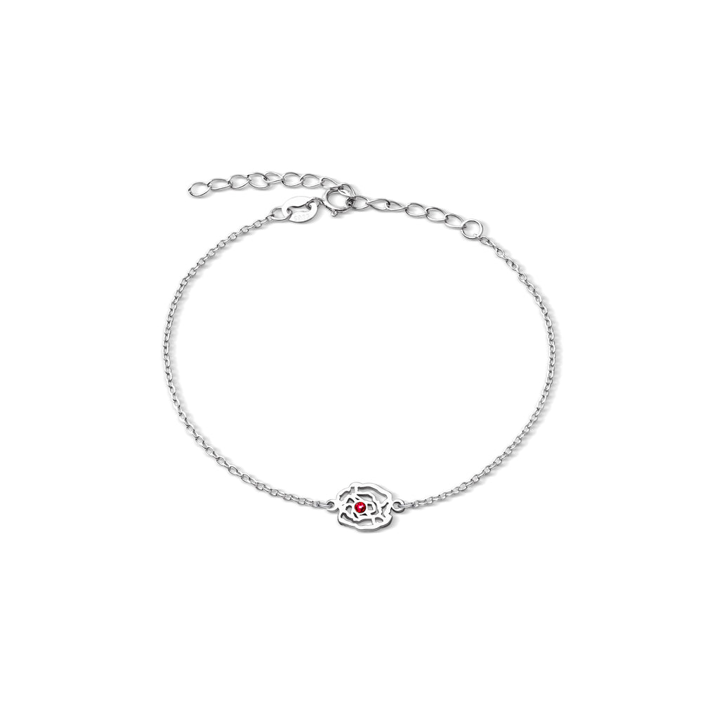 Custom Birth Flower with Birthstone Sterling Silver Bracelet