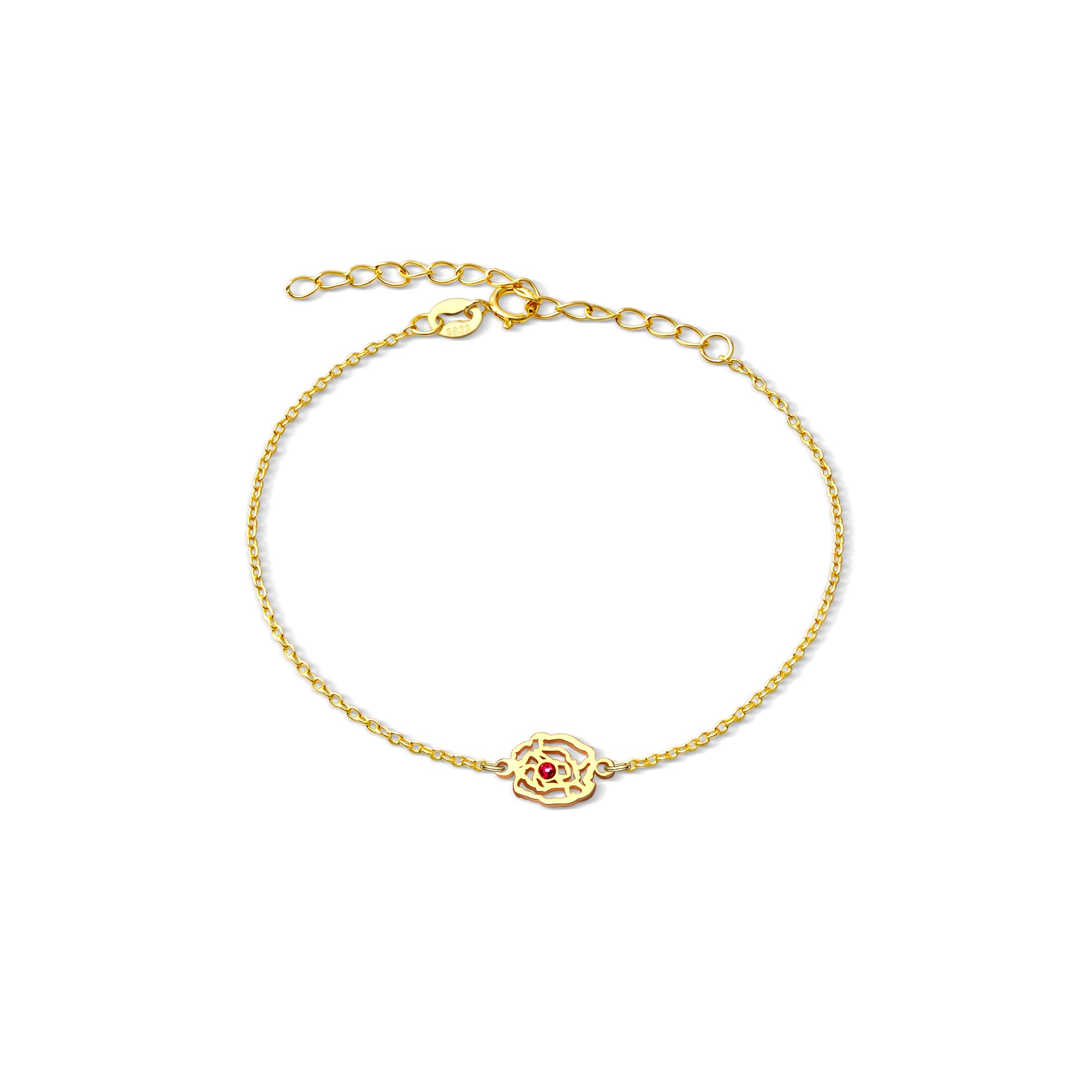 Custom Birth Flower with Birthstone Sterling Silver Bracelet