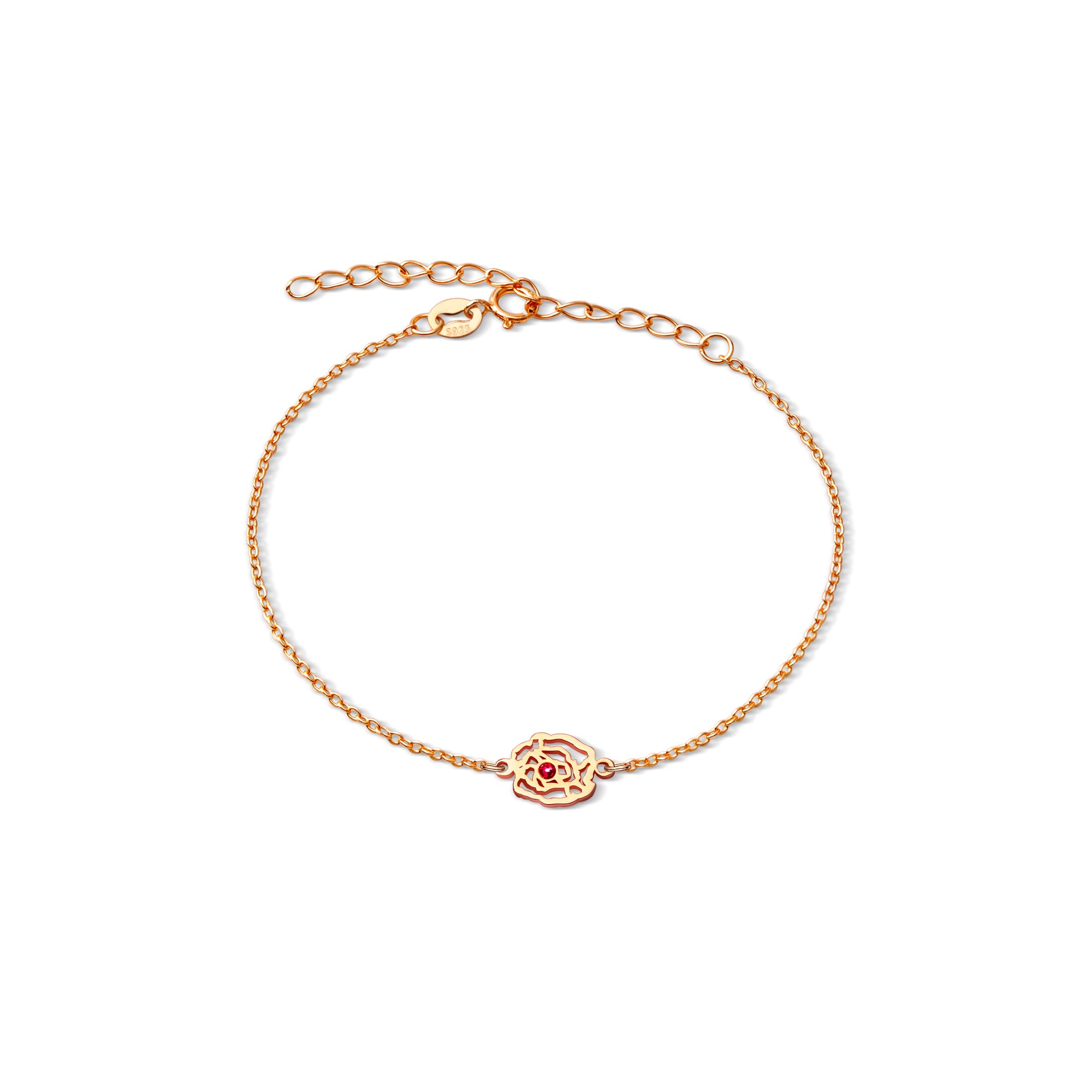 Custom Birth Flower with Birthstone Sterling Silver Bracelet