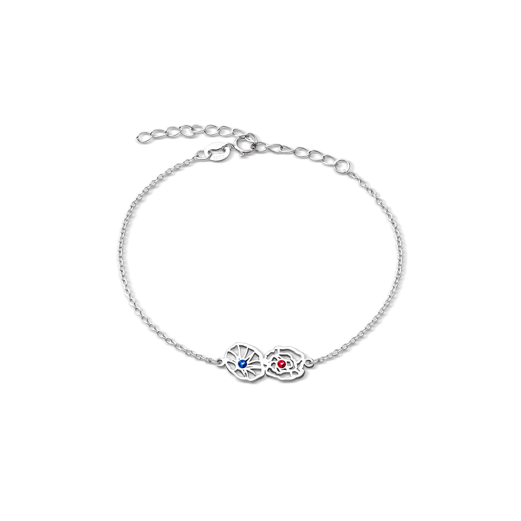 Custom Birth Flower with Birthstone Sterling Silver Bracelet