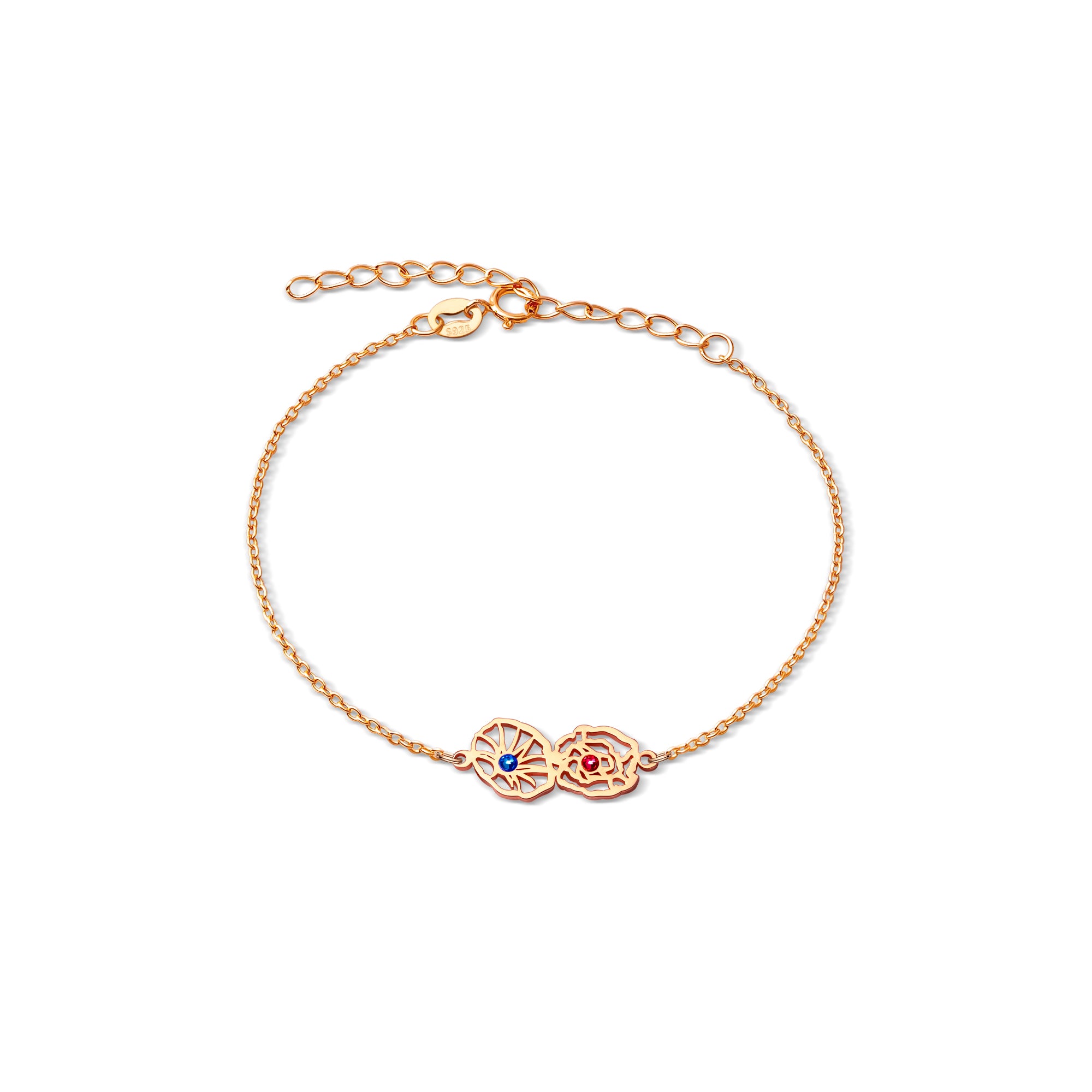 Custom Birth Flower with Birthstone Sterling Silver Bracelet