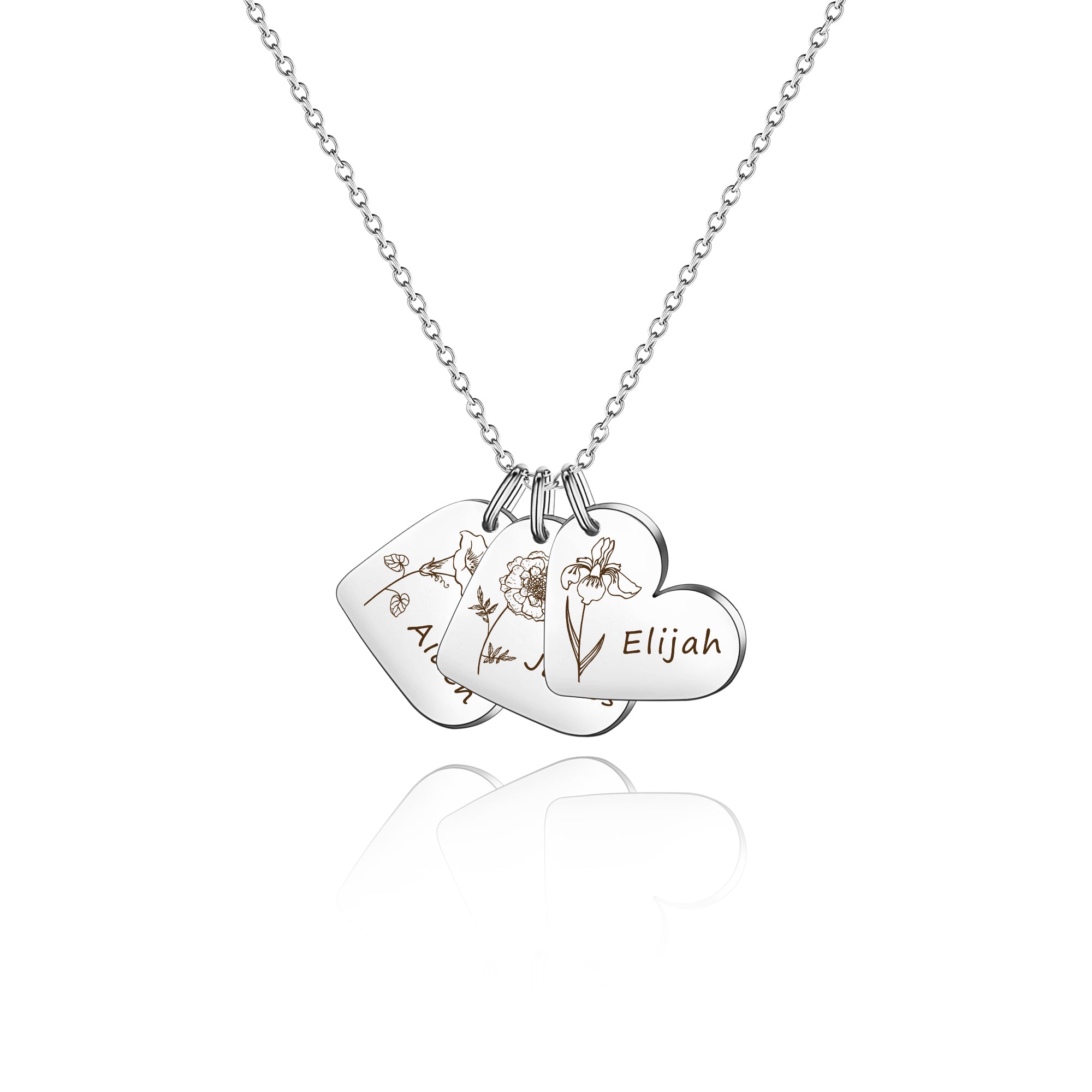Personalized Mini Heart Text and Birth Flower Necklace