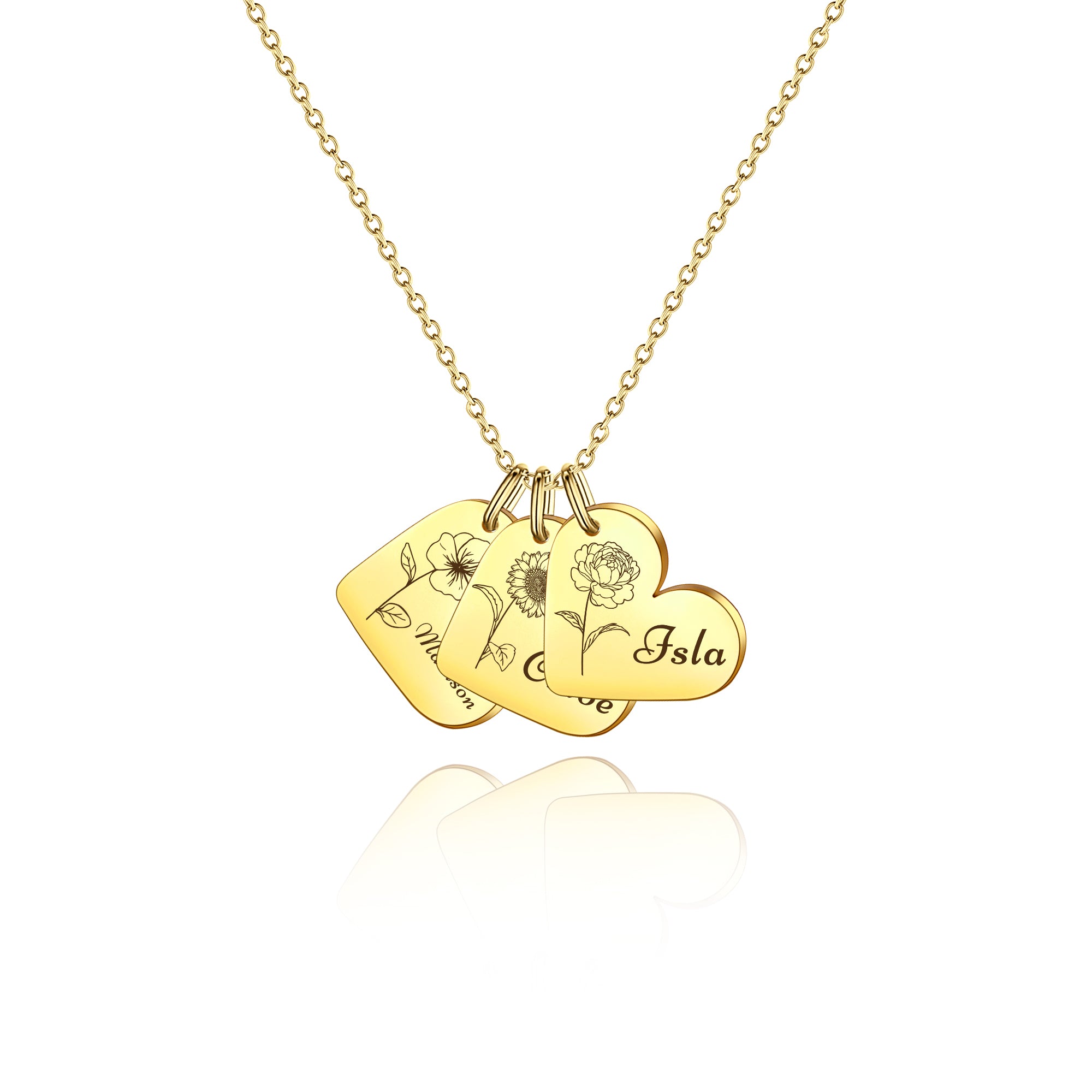 Personalized Mini Heart Text and Birth Flower Necklace