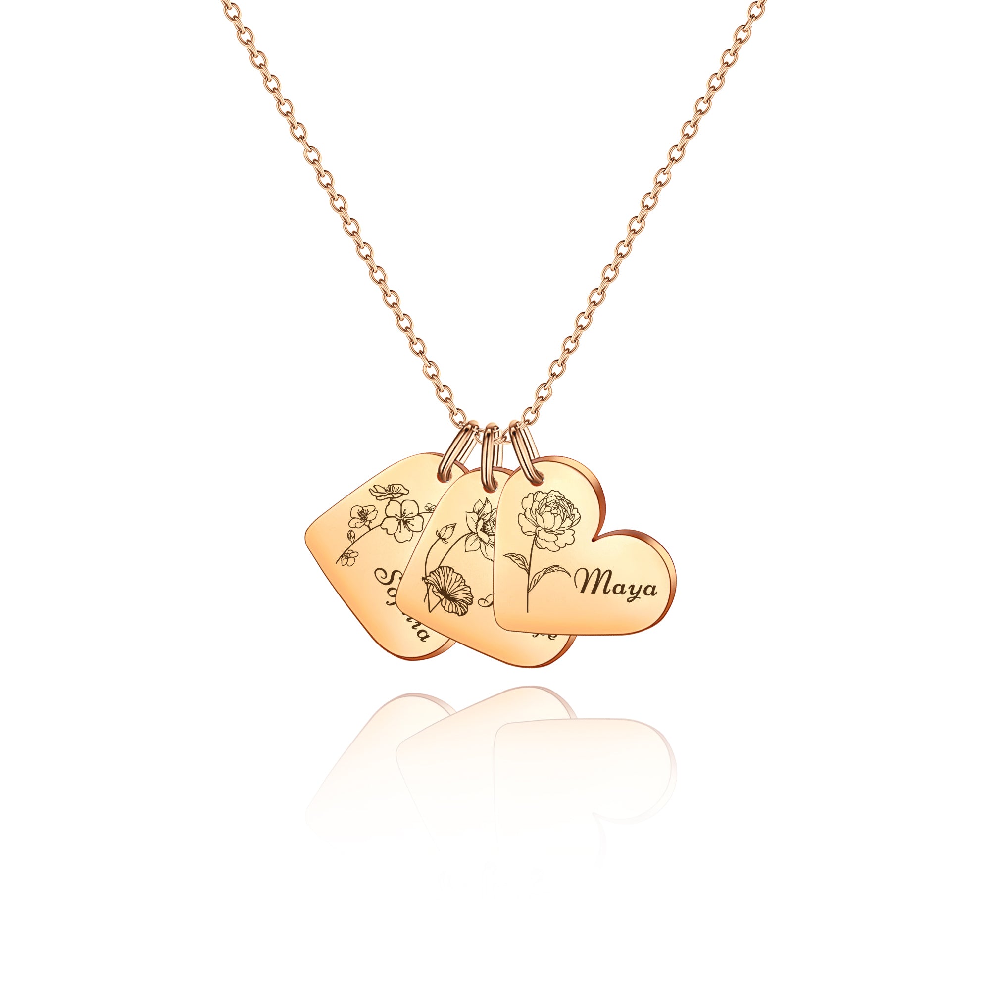 Personalized Mini Heart Text and Birth Flower Necklace