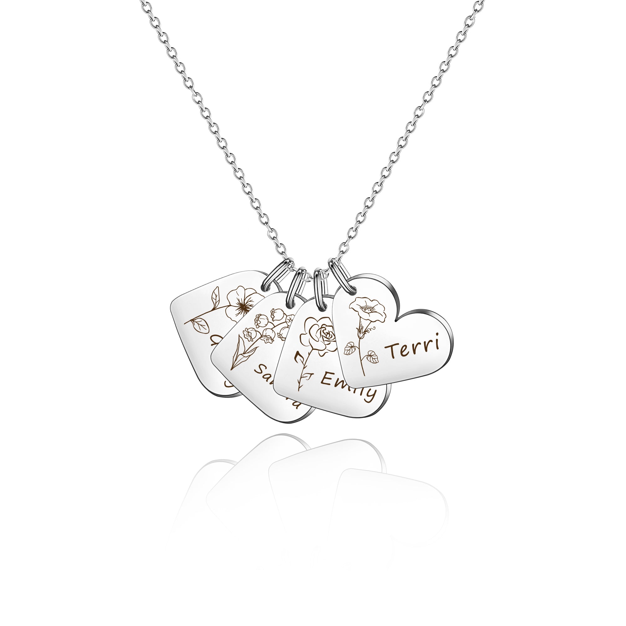 Personalized Mini Heart Text and Birth Flower Necklace