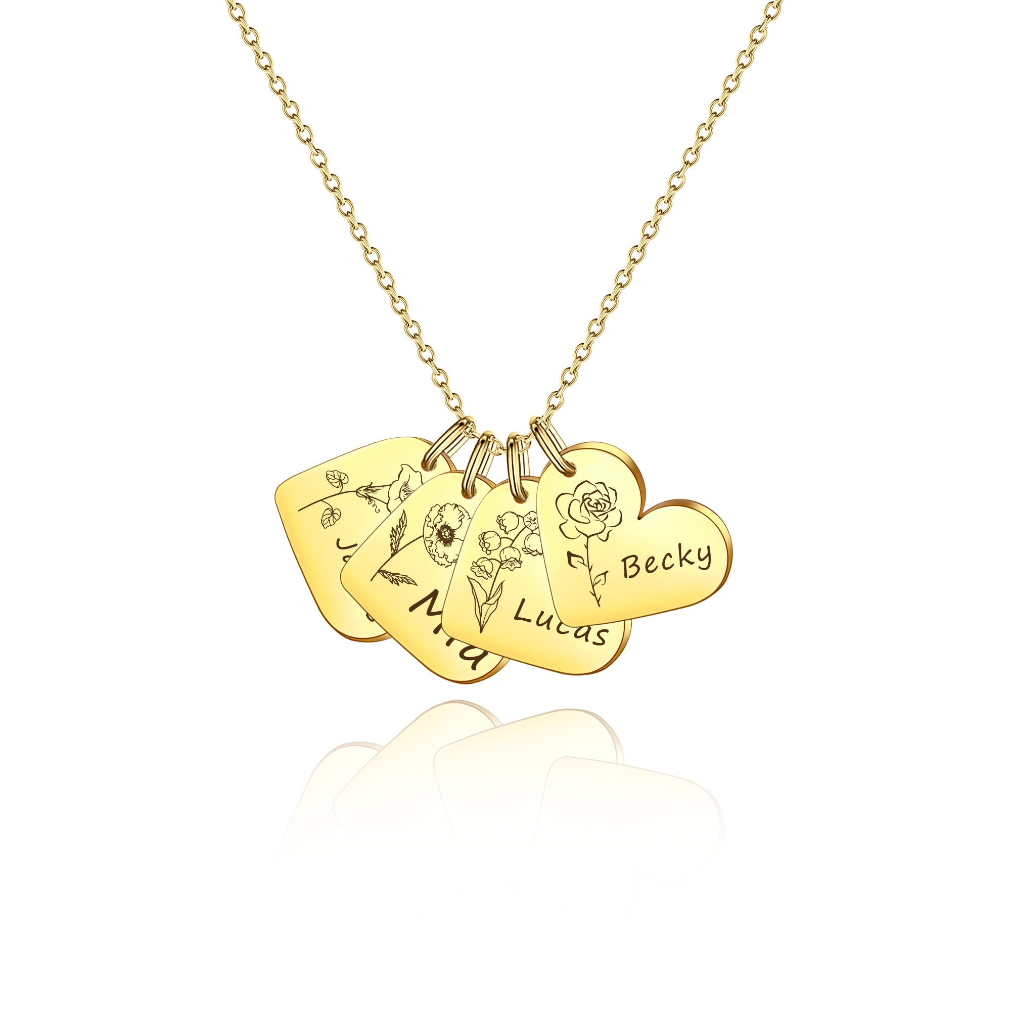 Personalized Mini Heart Text and Birth Flower Necklace