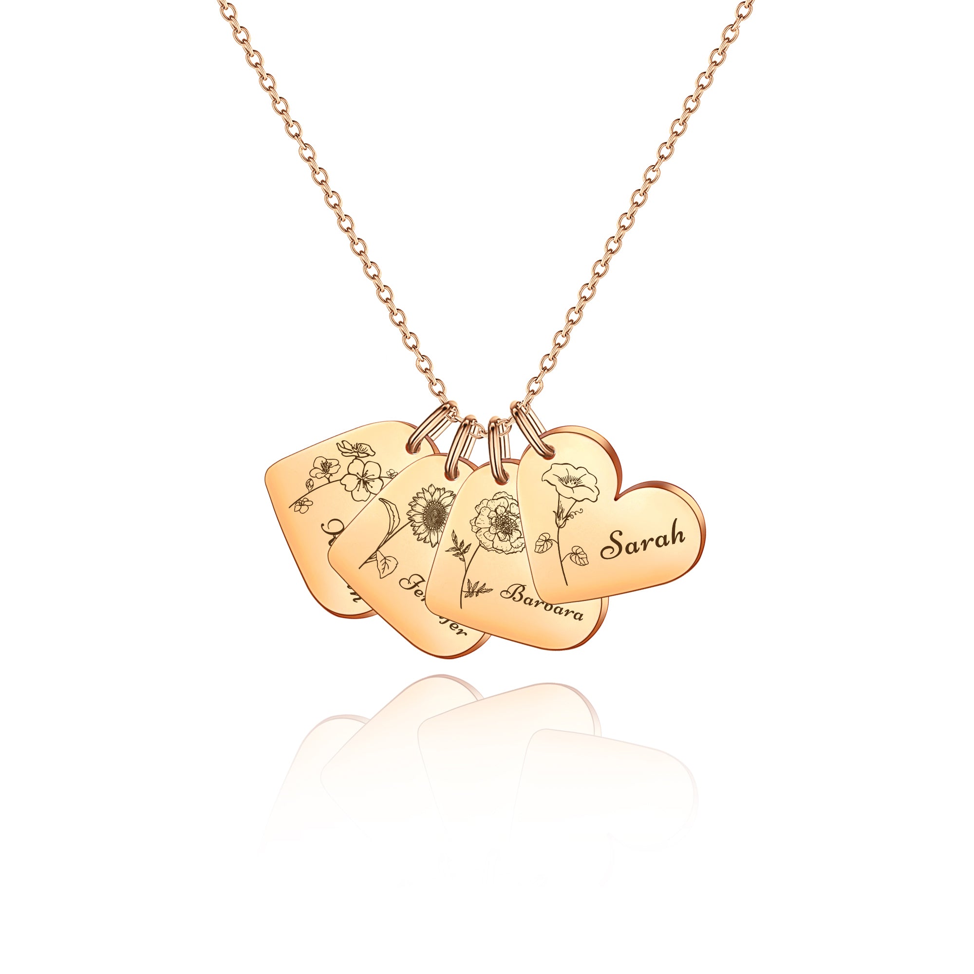 Personalized Mini Heart Text and Birth Flower Necklace