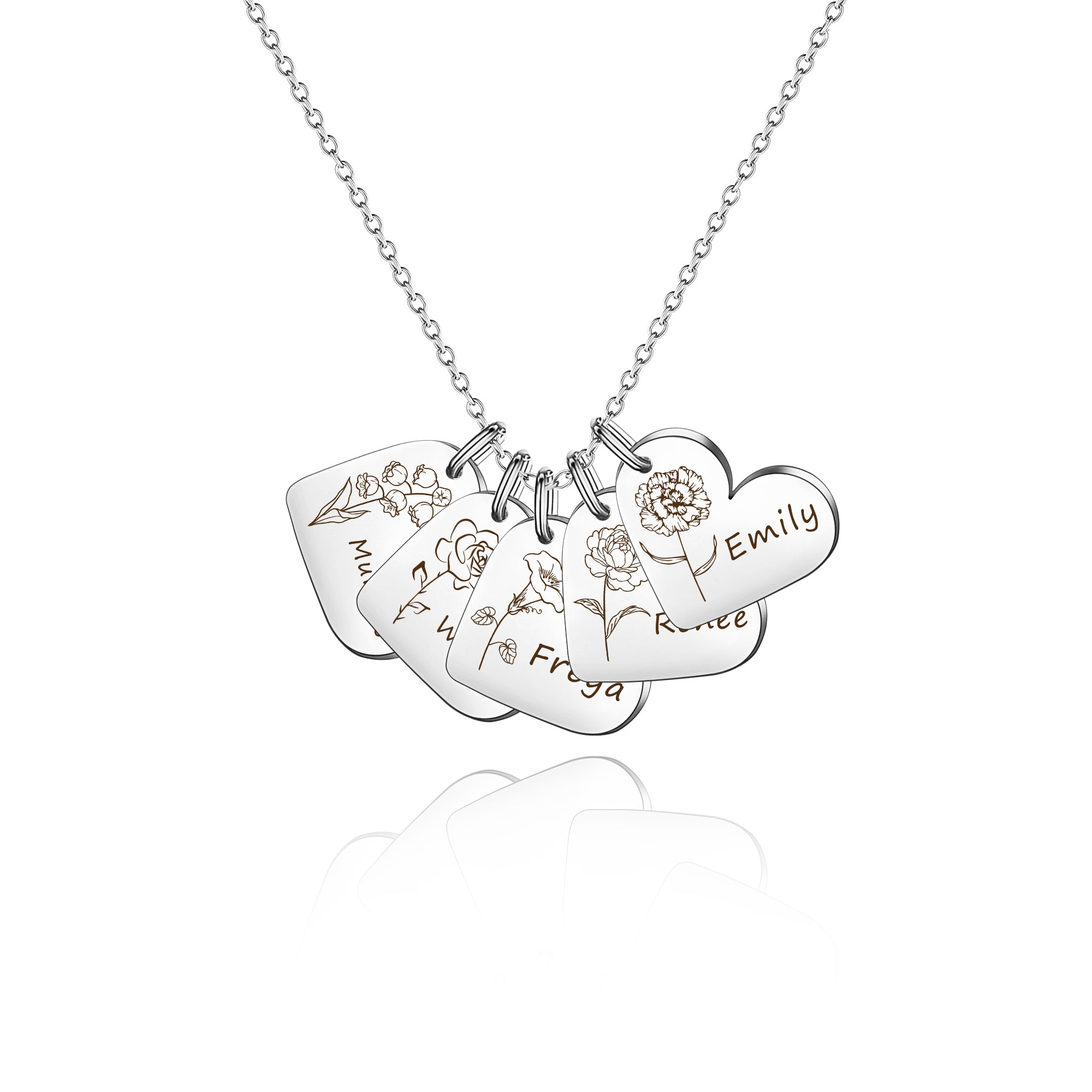 Personalized Mini Heart Text and Birth Flower Necklace