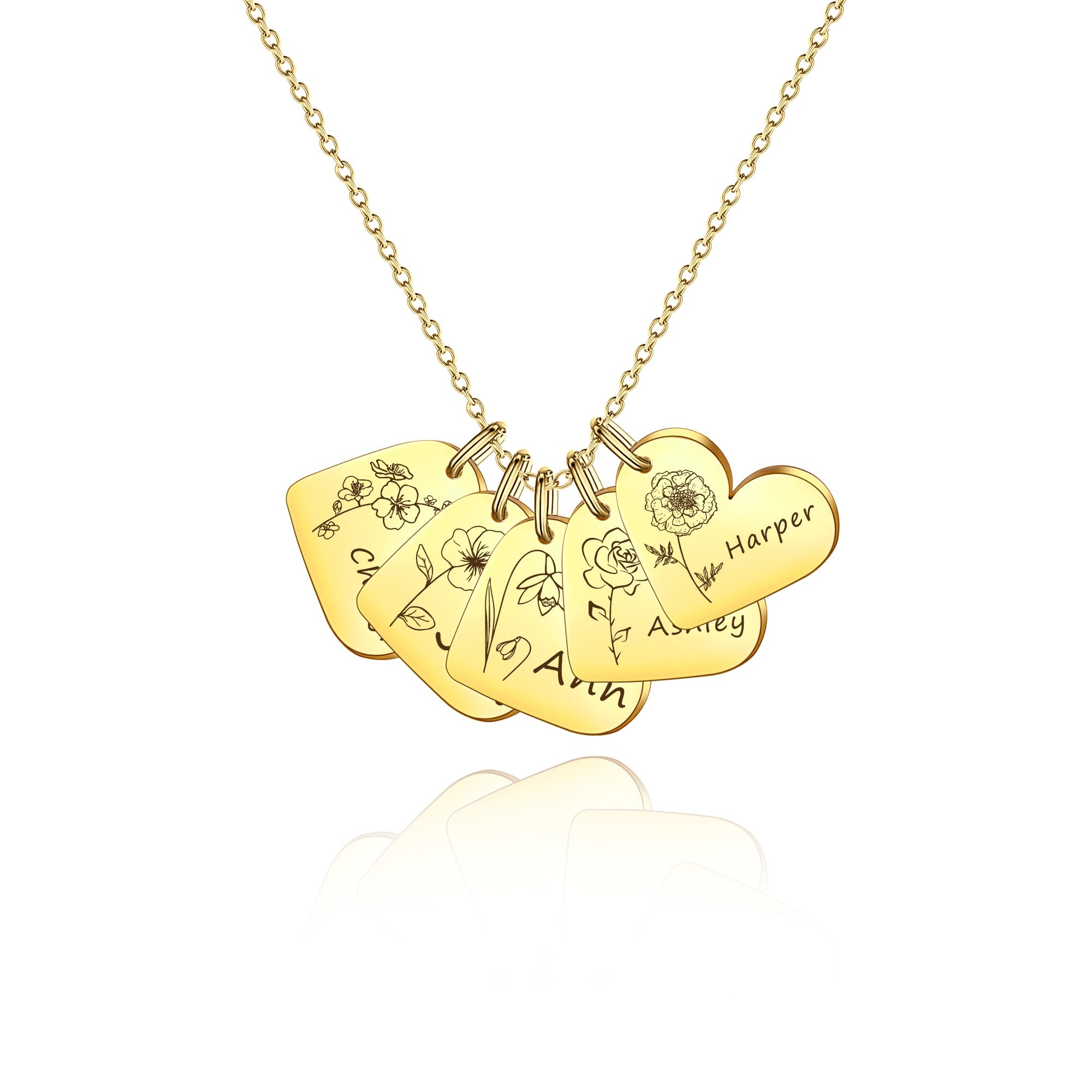 Personalized Mini Heart Text and Birth Flower Necklace