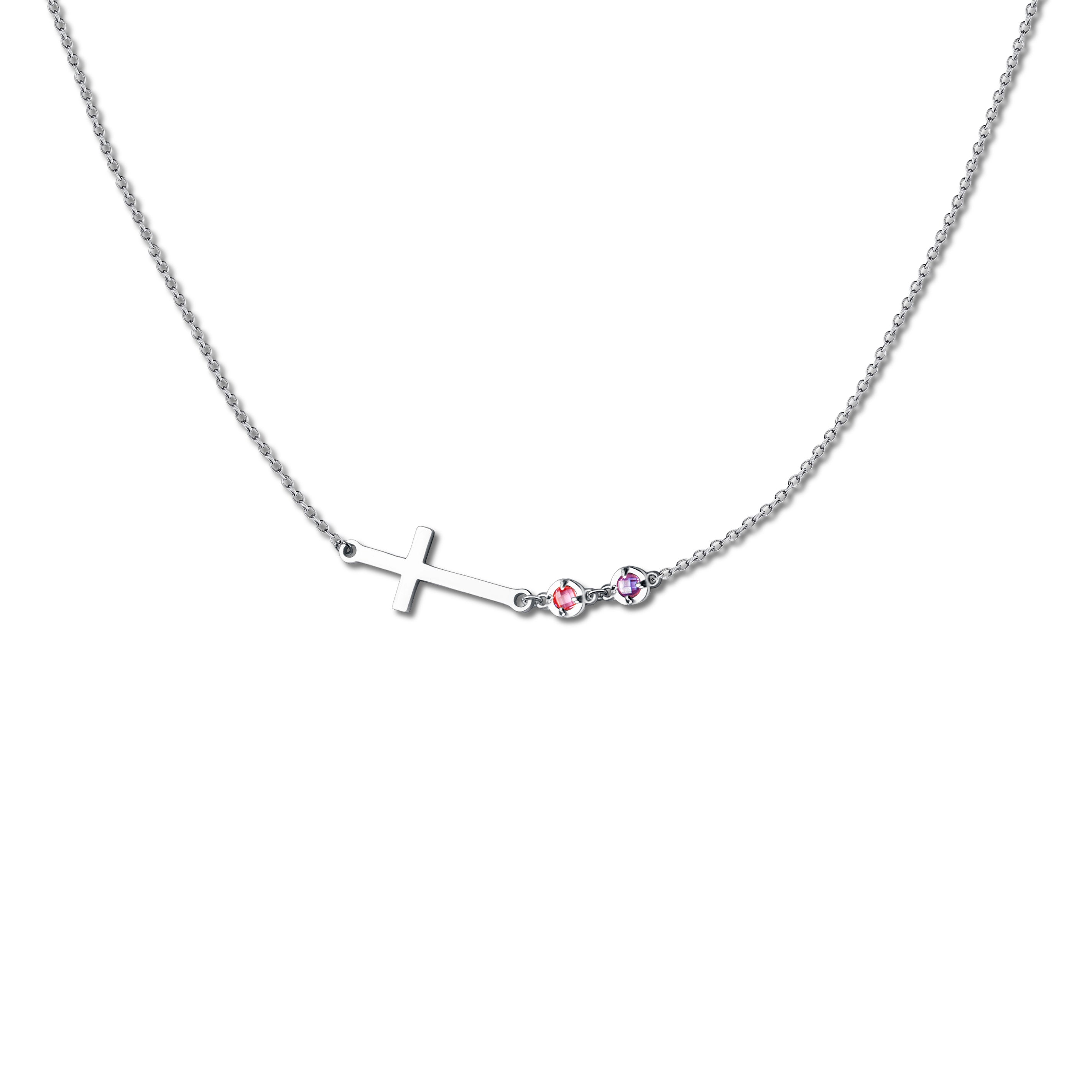 Cross with Multi - Birthstone Necklace