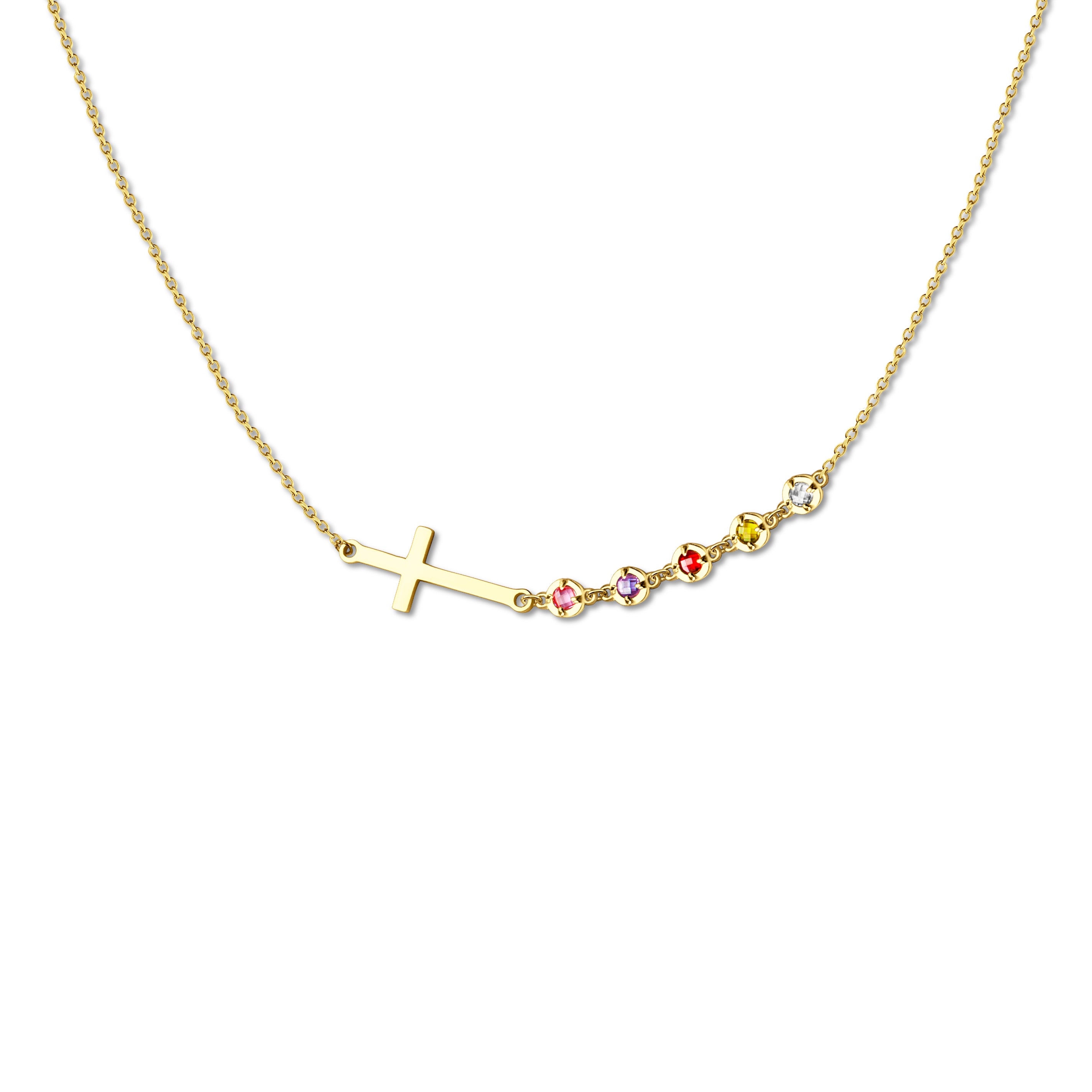 Cross with Multi - Birthstone Necklace