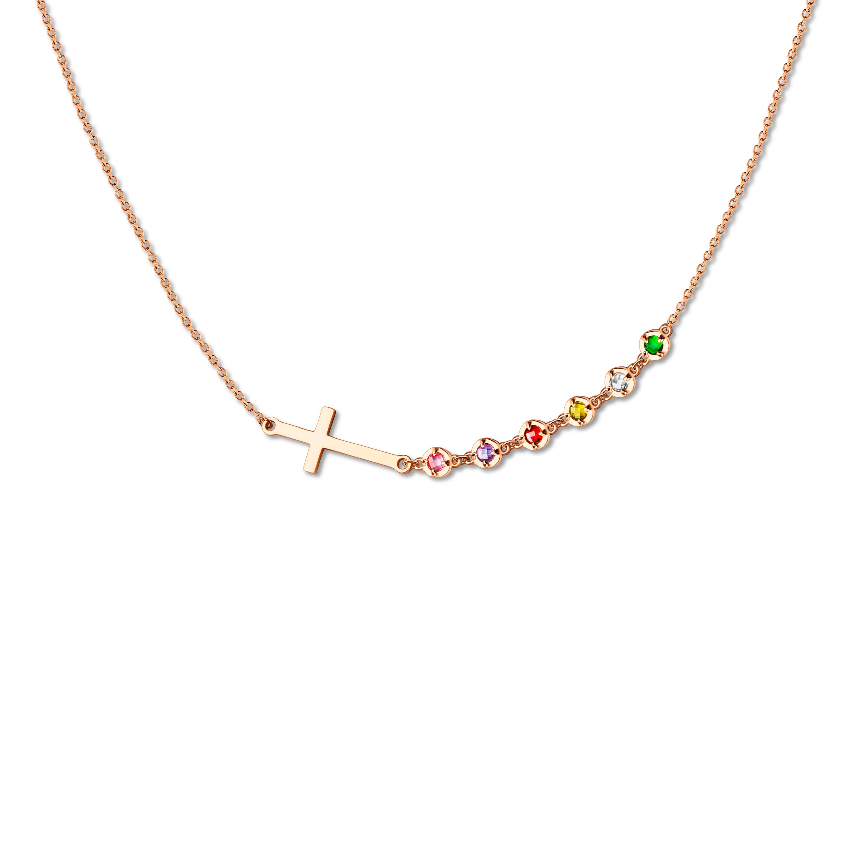Cross with Multi - Birthstone Necklace