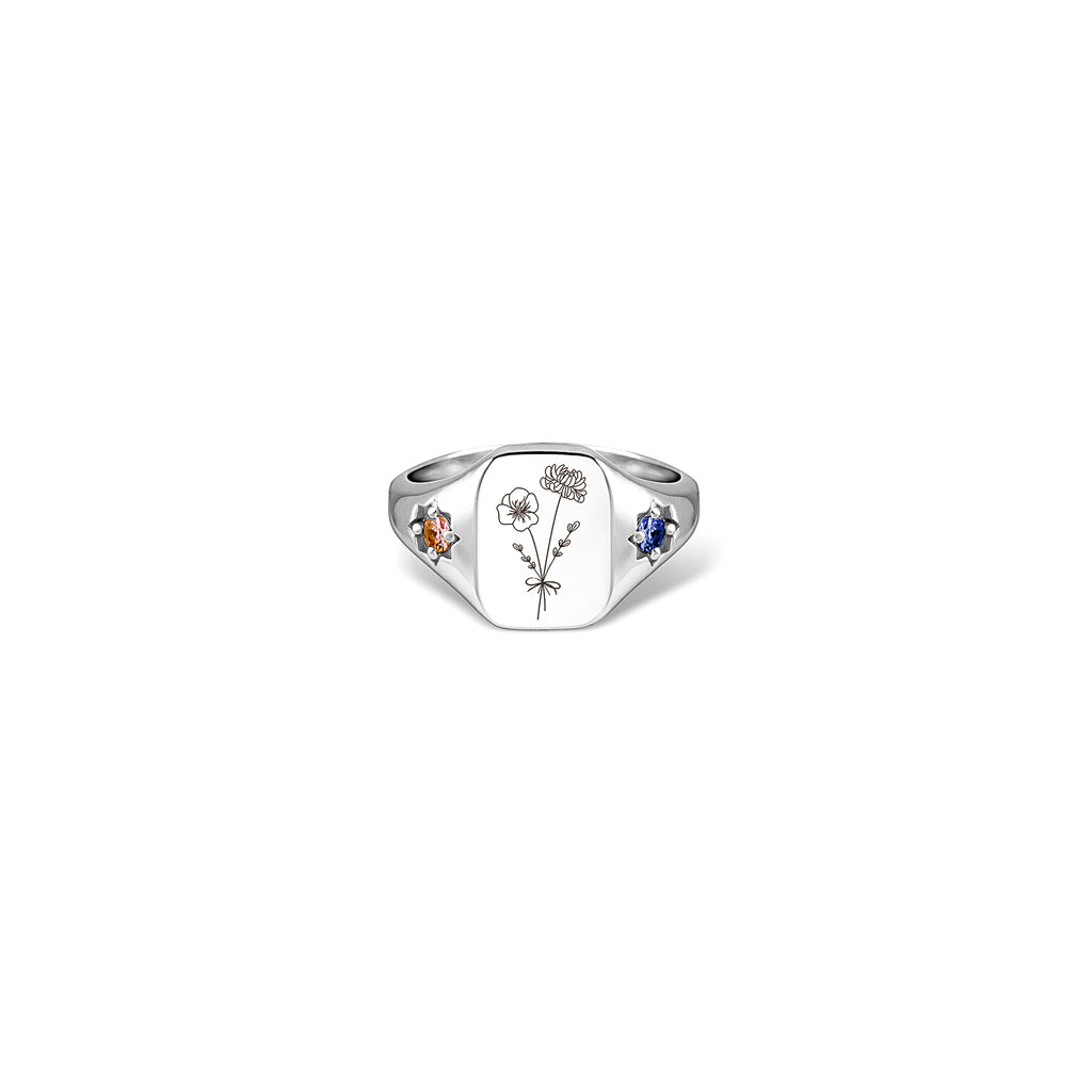 Personalized Birth Flower Birthstone Ring