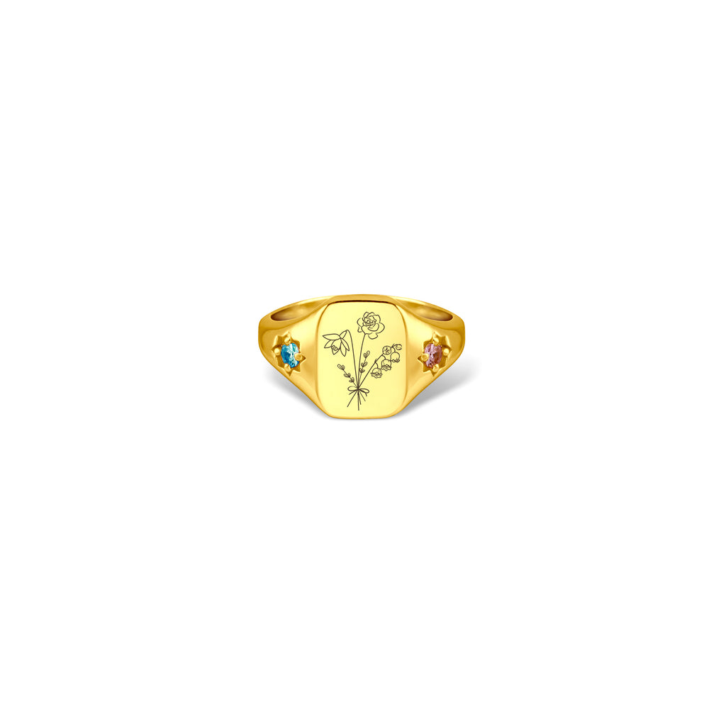 Personalized Birth Flower Birthstone Ring