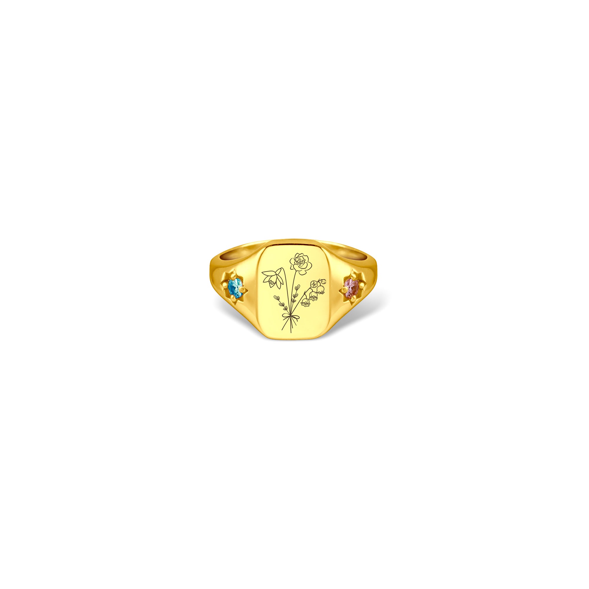 Personalized Birth Flower Birthstone Ring