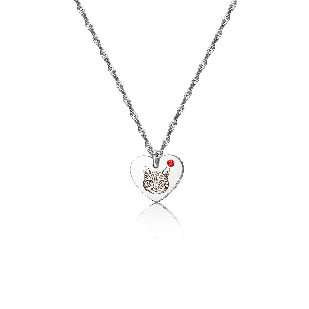 Pet Portrait Birthstone Heart Necklace