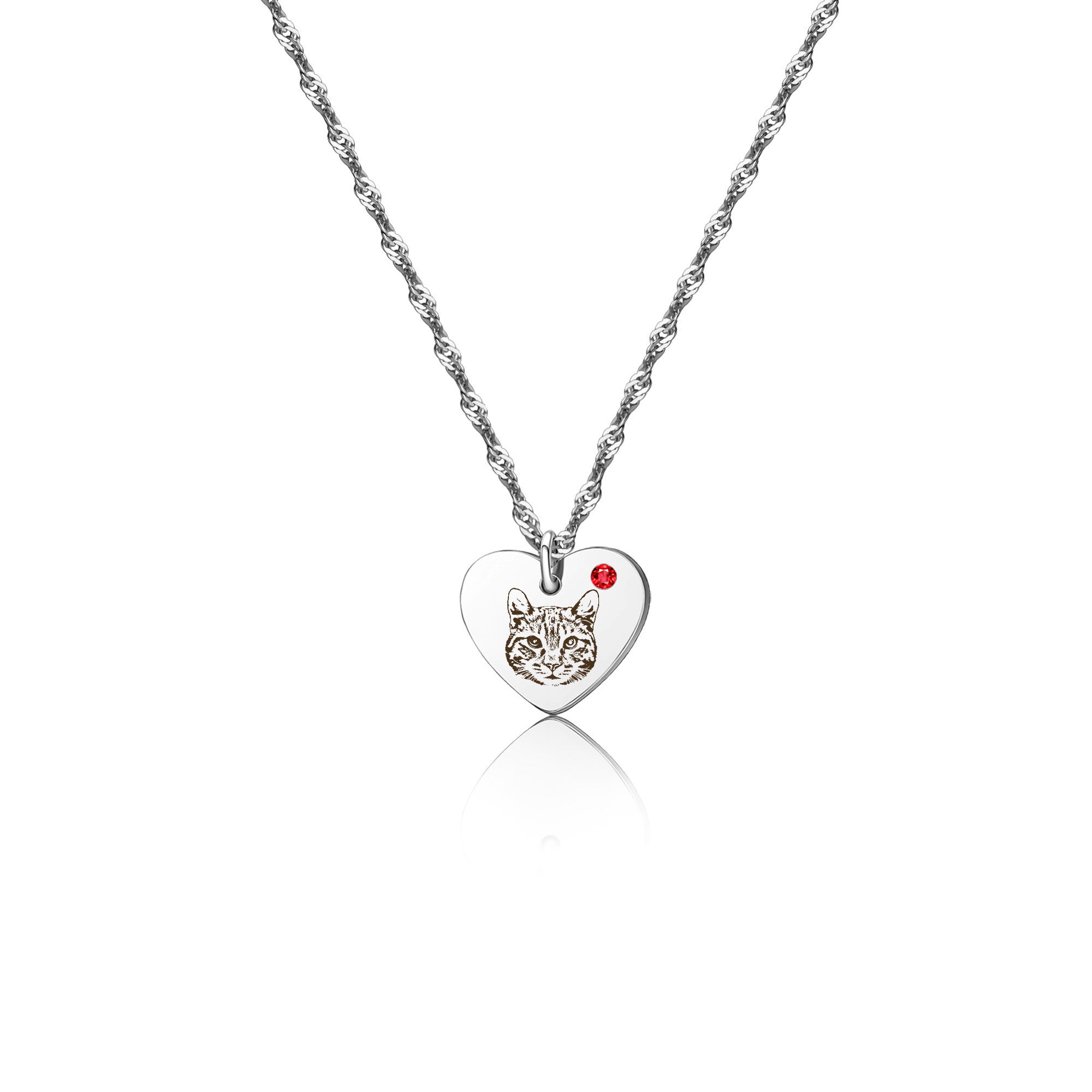 Pet Portrait Birthstone Heart Necklace