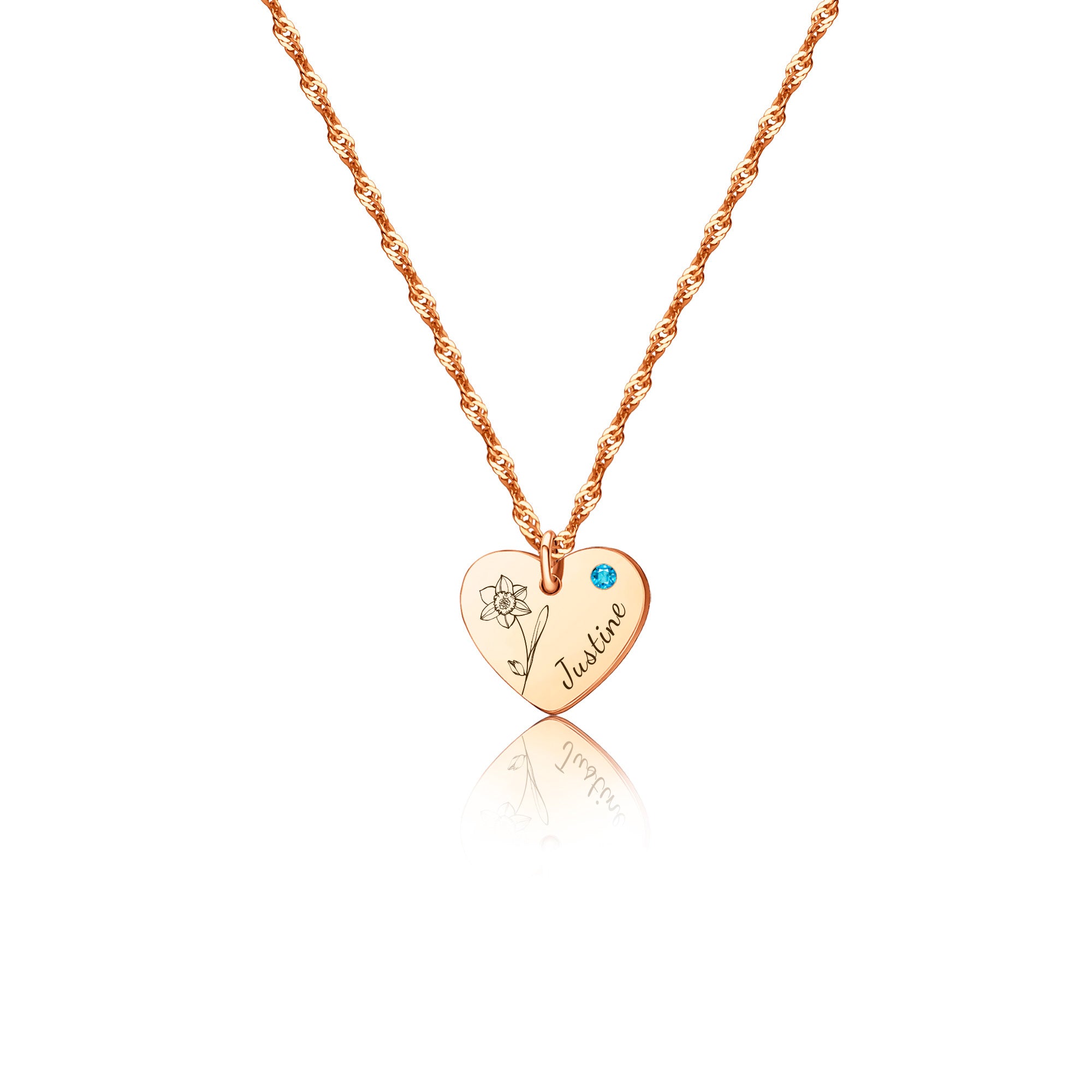 Flower and Name Birthstone Heart Necklace