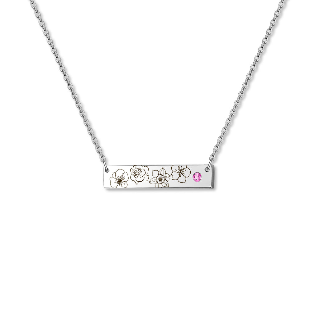 1-4 Birth Flower Birthstone Bar Necklace