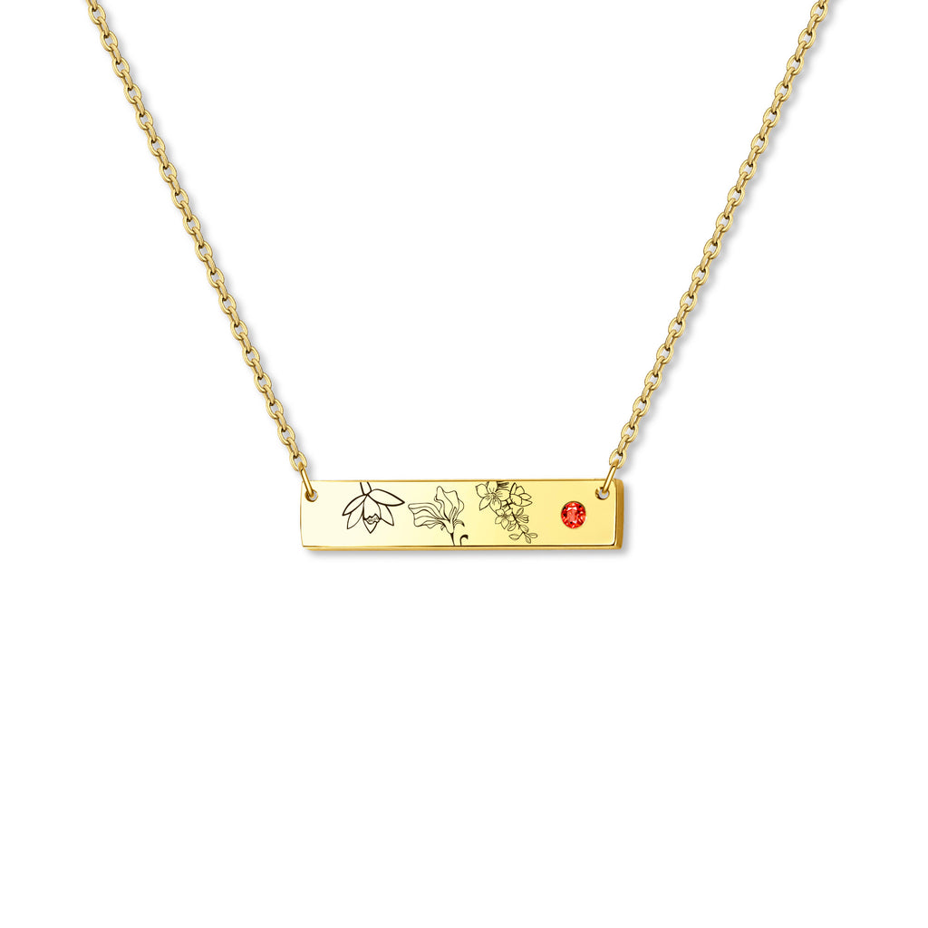 1-4 Birth Flower Birthstone Bar Necklace