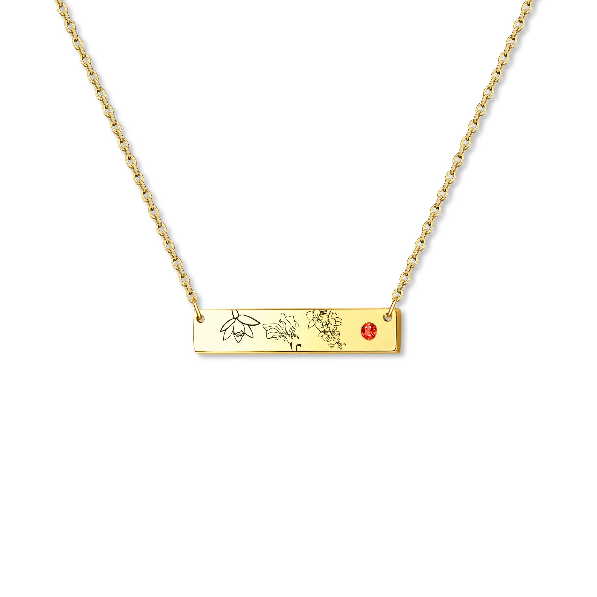 1-4 Birth Flower Birthstone Bar Necklace