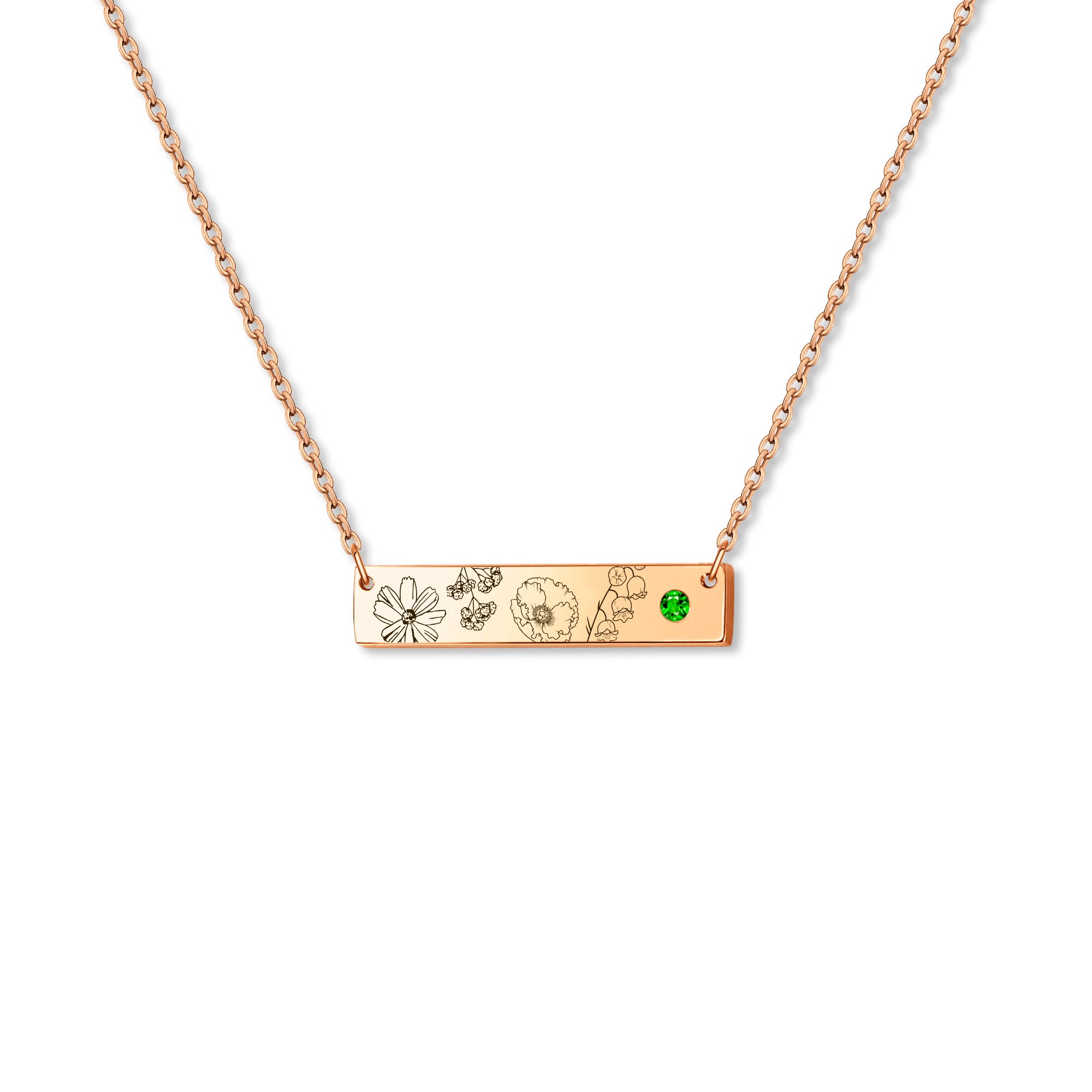 1-4 Birth Flower Birthstone Bar Necklace
