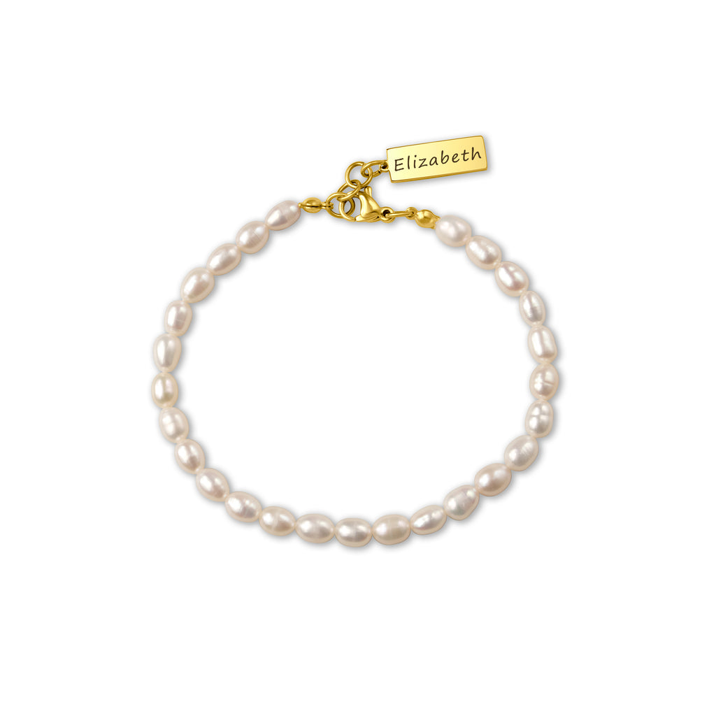Personalized Square Charm Pearl Bracelet