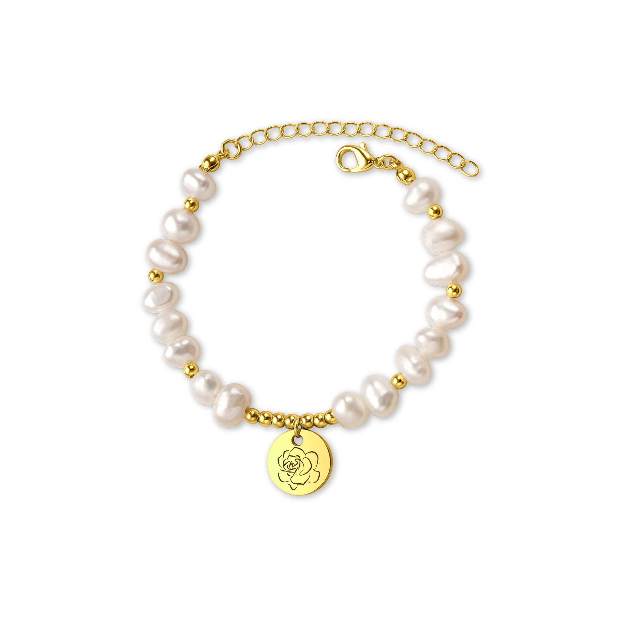 Personalized Birth Flower Charm Pearl Bracelet