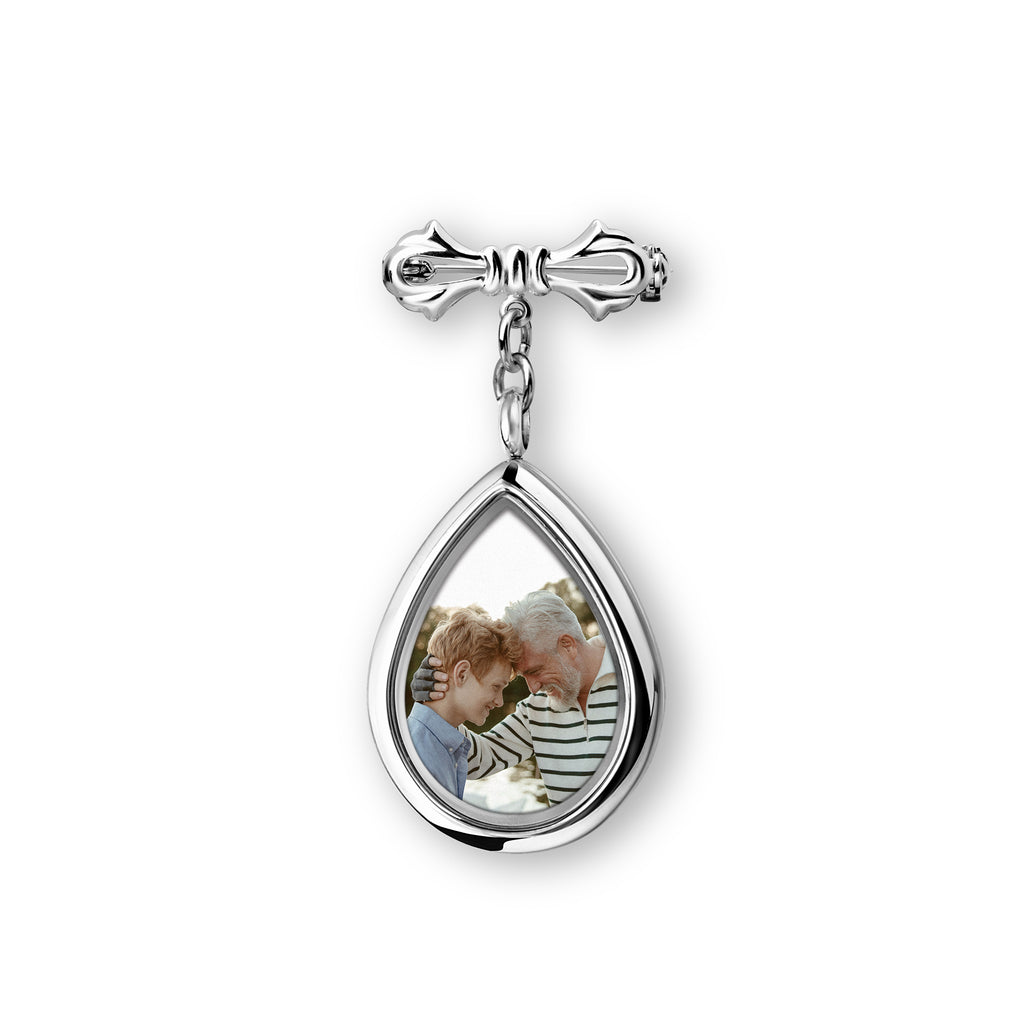 Glass Wedding Teardrop Photo Locket Lapel Pin