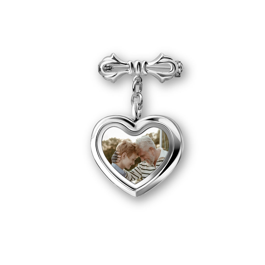 Glass Heart Photo Locket Brooch Pin