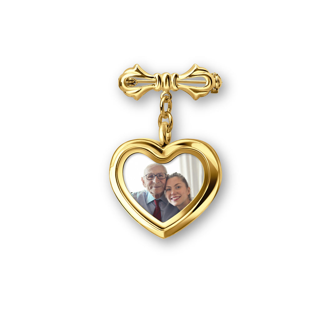 Glass Heart Photo Locket Brooch Pin