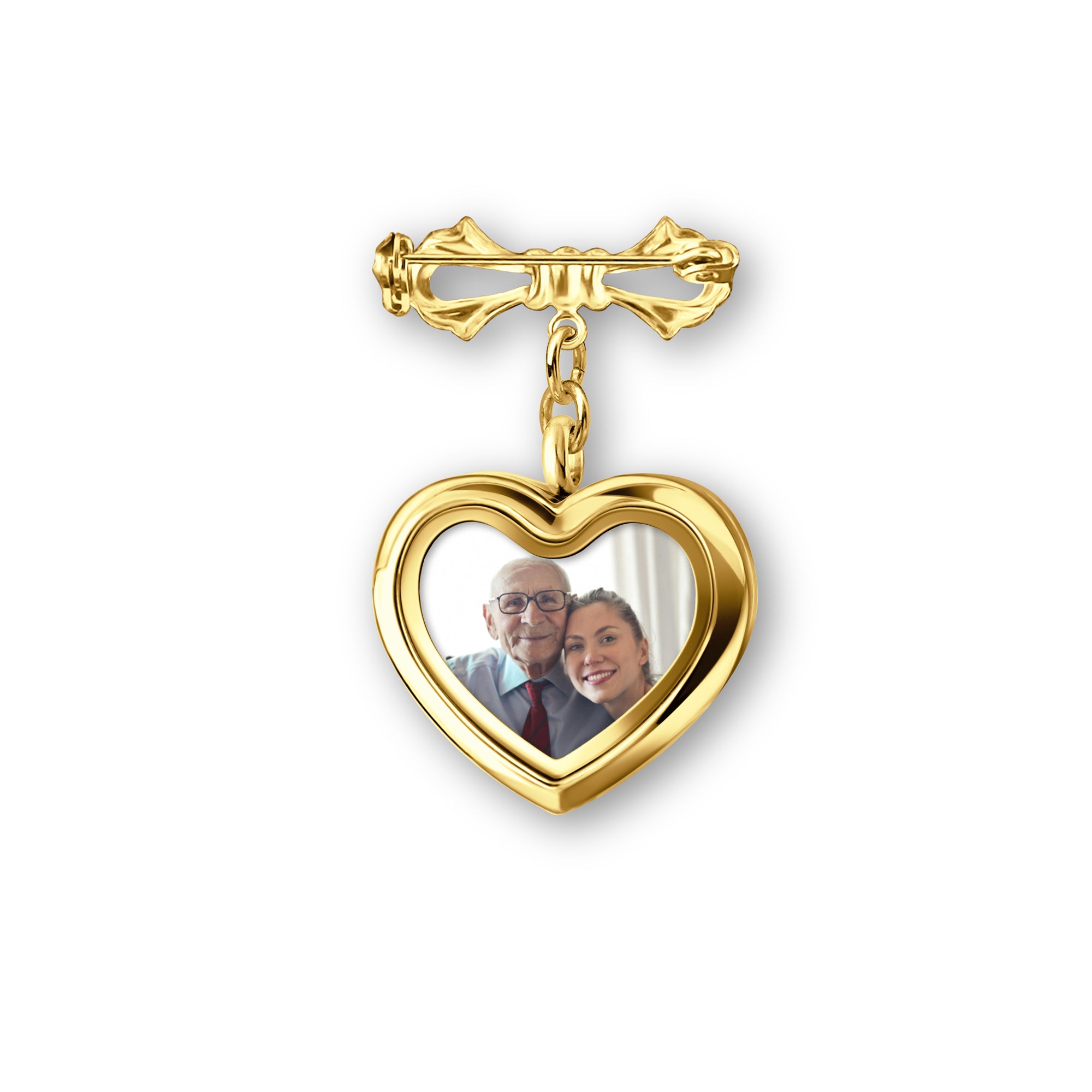 Glass Heart Graduation Photo Locket Brooch Pin